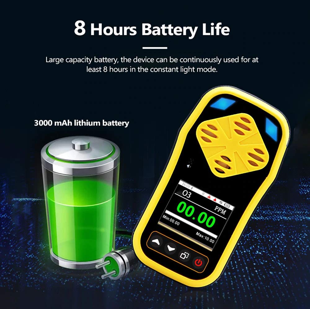 Portable Ozone Meter - O3 Gas Tester with Quick Sensing, Multiple Alarms & Rechargeable Battery | Handheld Ozone Detector for Air Quality Monitoring, Water Treatment & Industrial Safety | Data Recording & Concentration Analysis