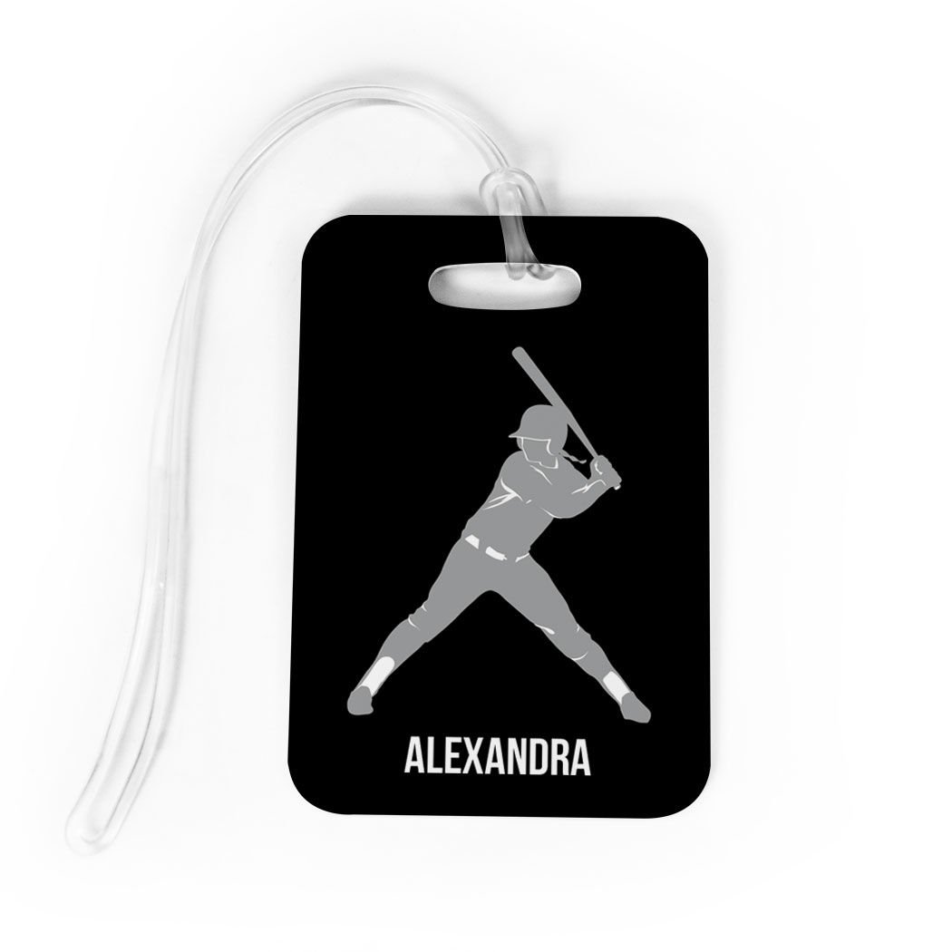 Personalized Softball Batter Luggage Tag - Medium Size, Black/Gray with Standard Lines - Perfect for Travel Bags, Sports Equipment & Softball Team Gear Identification