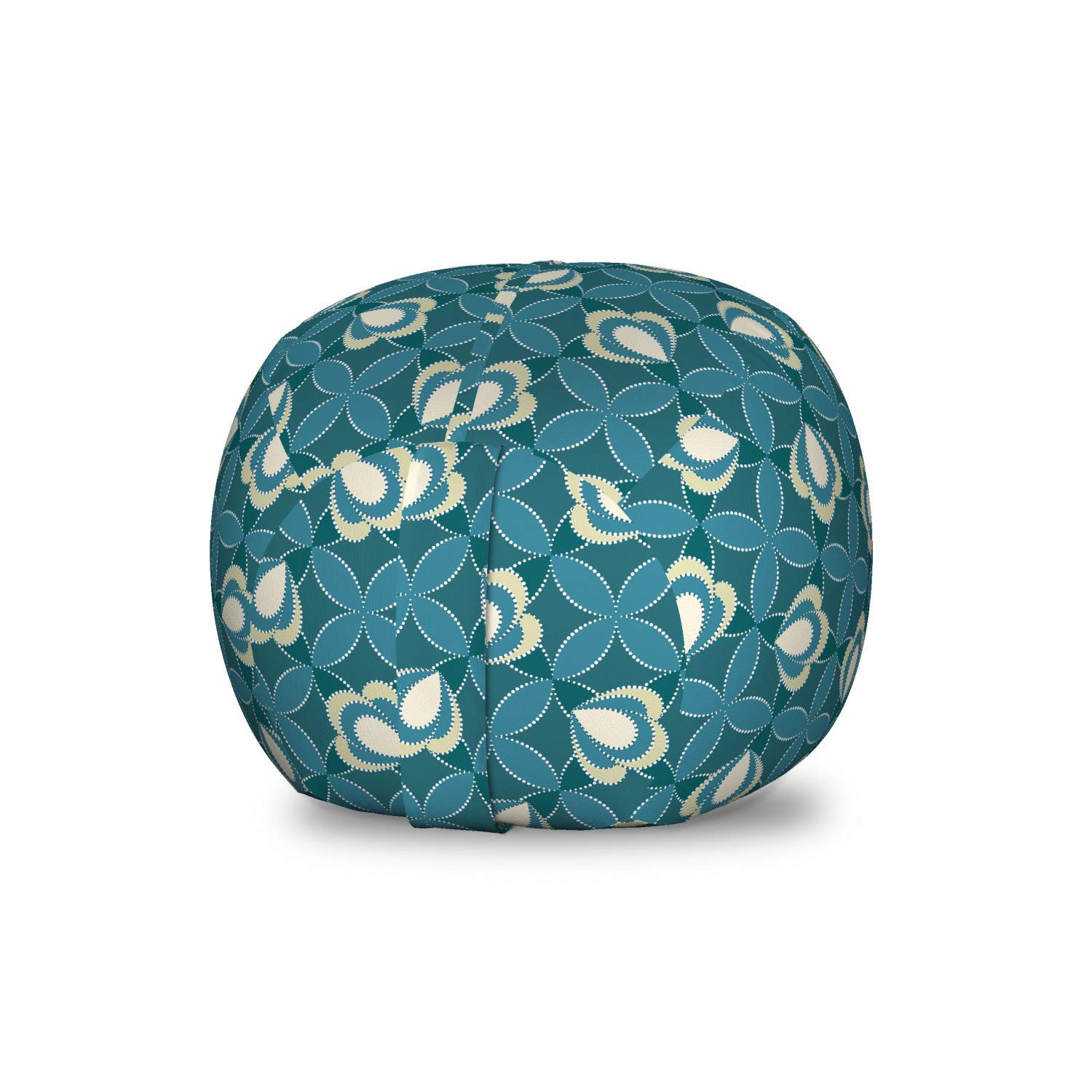 Ambesonne Abstract Storage Toy Bag Chair - Vintage Dotted Flower Outline Design, Washable Stuffed Animal Organizer, Small Size in Petrol Blue & Cream | Perfect for Kids' Room, Nursery Storage & Pet Toy Organization