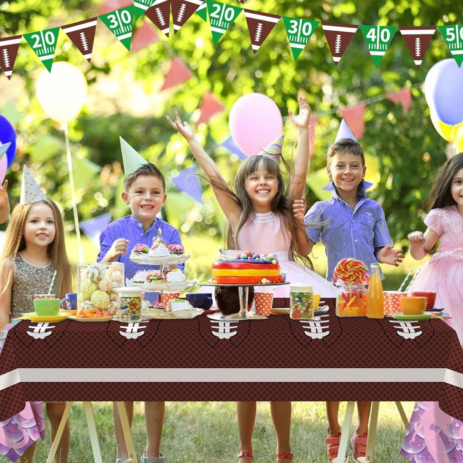 Super Bowl Party Decorations - 2 Pack Disposable Football Tablecloths 54x108 Inch, Touchdown Themed Plastic Table Covers for Football Birthday Parties, Tailgate Decorations & Game Day Celebrations - Perfect for Super Bowl, NFL Watch Parties & Sports Themed Events