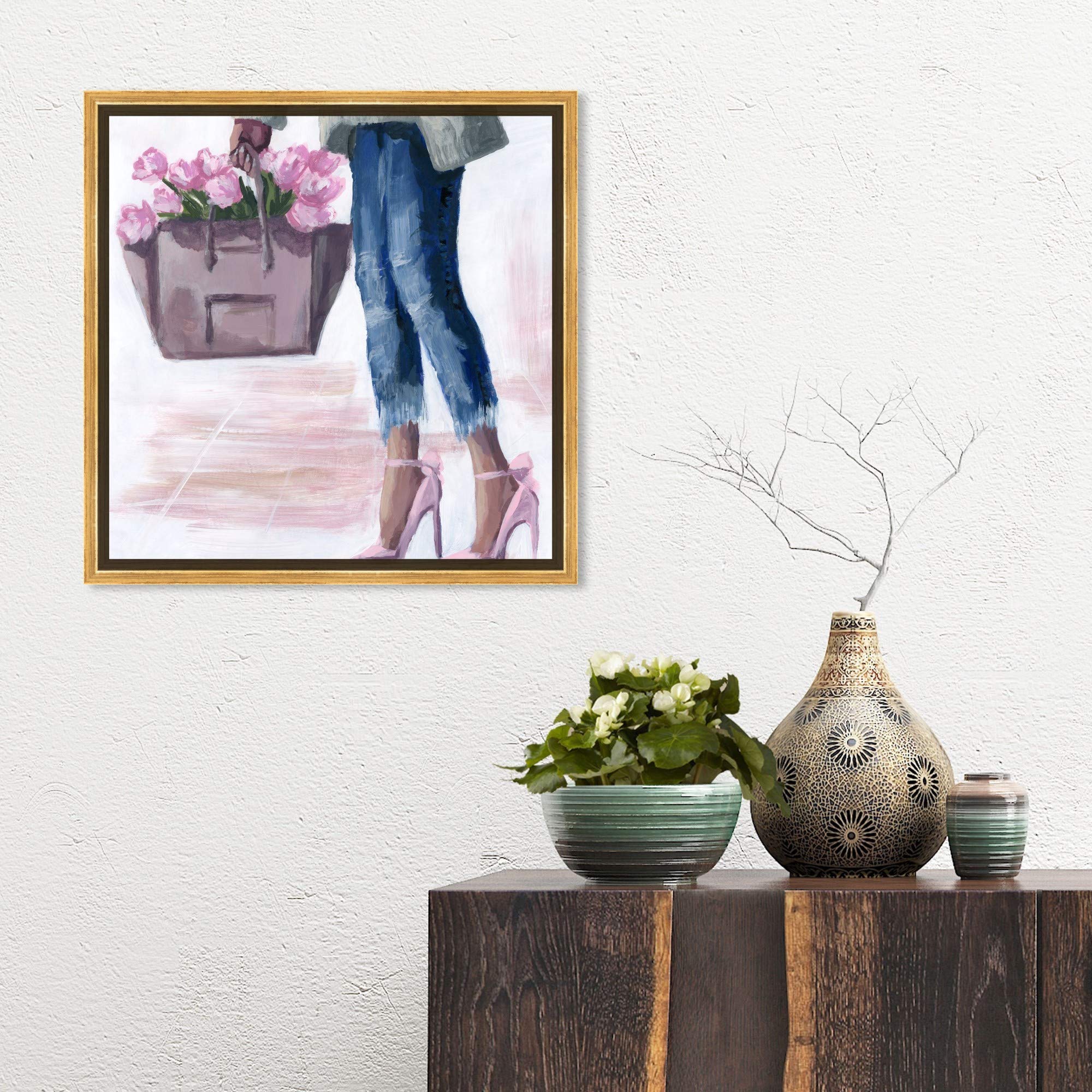 Oliver Gal Artist Co. Fashion & Glam Wall Art Canvas Prints - 'Picks from The Market' Outfits Collection - 16x16 Inch Gold Framed Home Decor - Perfect for Living Room, Bedroom & Office Wall Decor