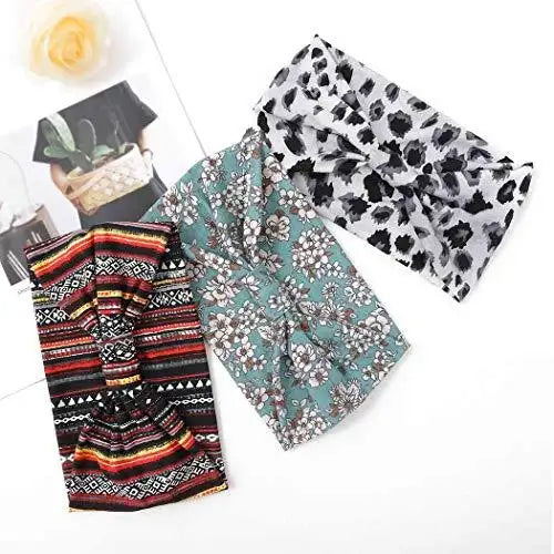 Boho Stretch Headbands 3 Pack - Wide Bandeau Hair Accessories for Women & Girls - Perfect for Yoga, Workouts, and Everyday Fashion