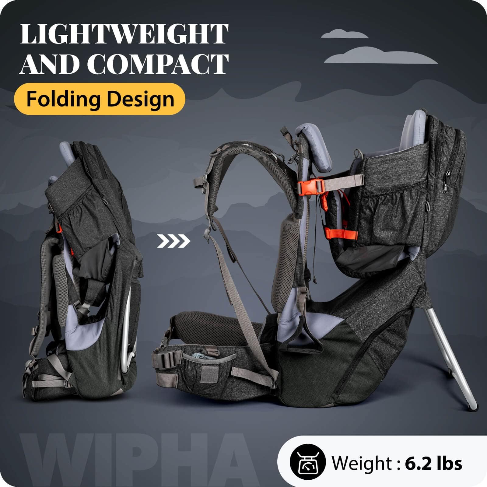 **Upgraded WIPHA Baby Backpack Carrier – Ergonomic Hiking Carrier with Safety Seat, Lightweight & Large Capacity for Toddlers (Black) – Perfect for Outdoor Adventures, Travel & Daily Use**