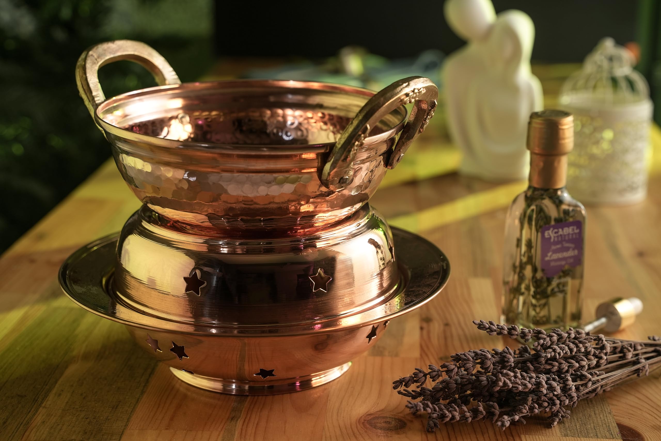 Premium Solid Copper Ayurvedic Massage Oil Warmer Pot Set - 200mm x 200mm Handcrafted Spa Therapy Tool for Relaxation & Aromatherapy | Perfect for Home Spa, Yoga Sessions & Professional Massage Treatments