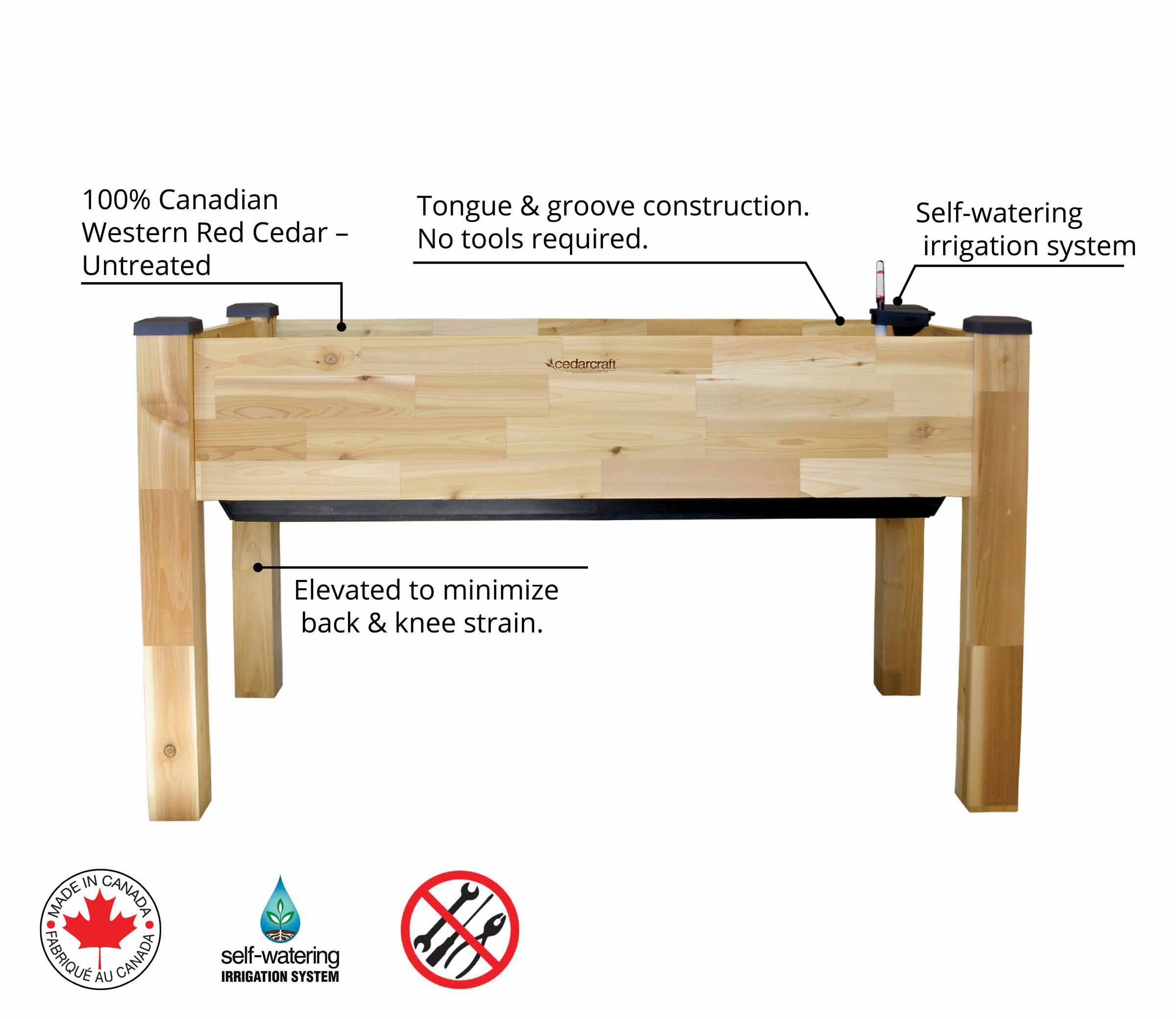 **Self-Watering Elevated Cedar Planter Box - 23” x 49” x 30” Raised Garden Kit with Greenhouse Cover for Tomatoes, Vegetables & Herbs - Perfect for Patio, Balcony & Backyard Gardening**