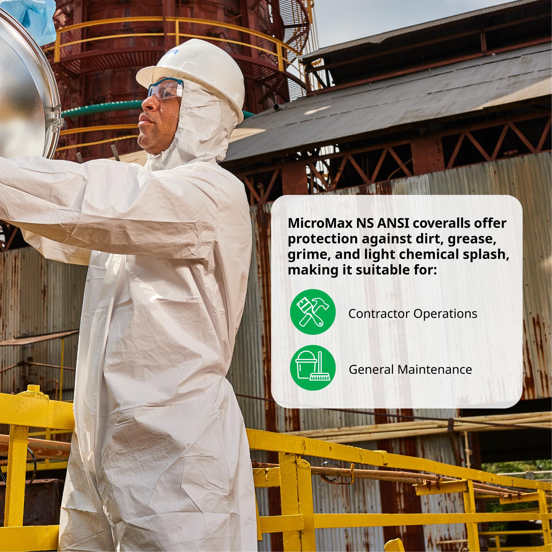 Lakeland MicroMax NS Disposable Coverall with Hood - Full Zipper, Elastic Wrists & Ankles - White PPE for Industrial, Medical & Chemical Protection