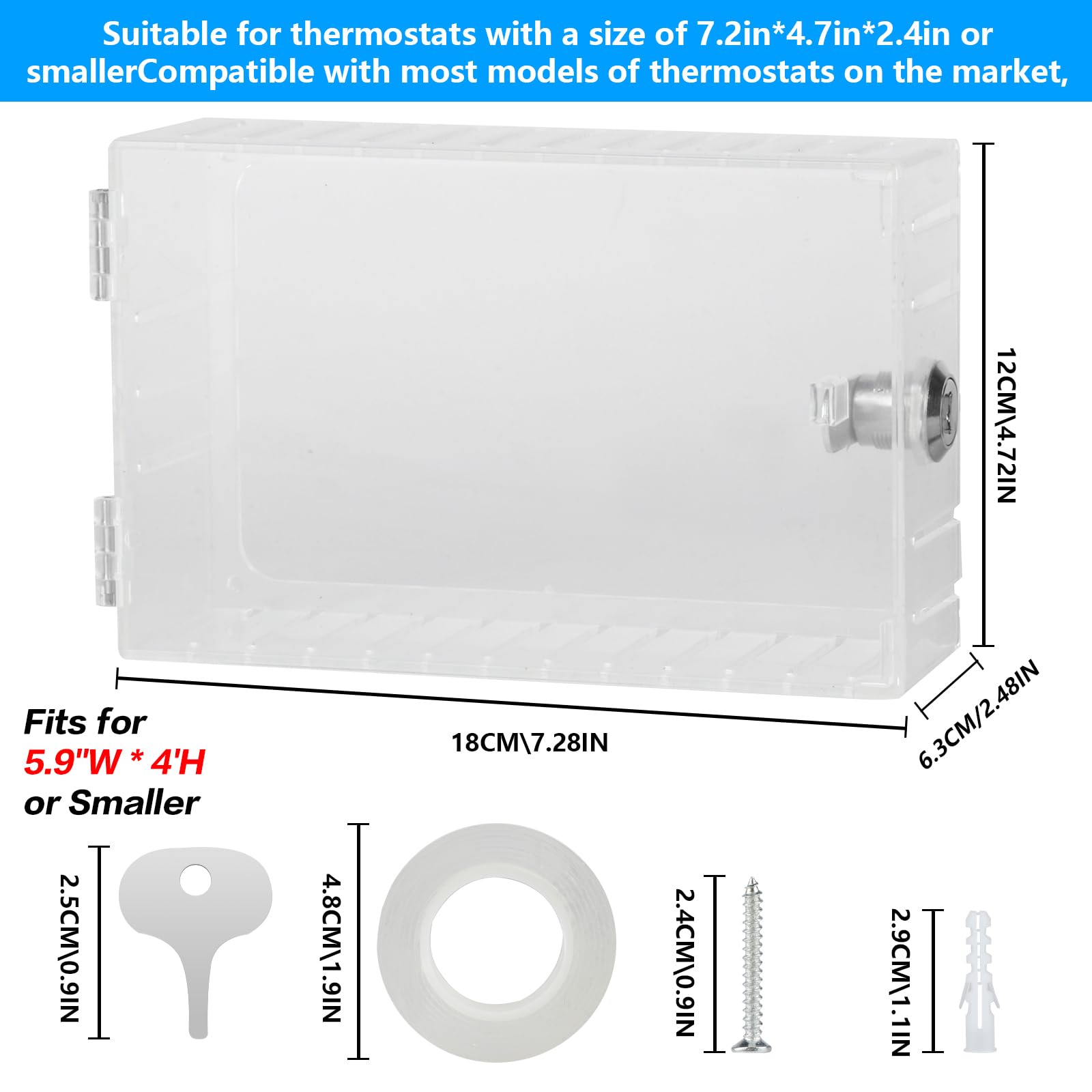 Baby Proof Thermostat Lock Box with Key - Clear Wall Mounted Thermostat Cover Guard for 4