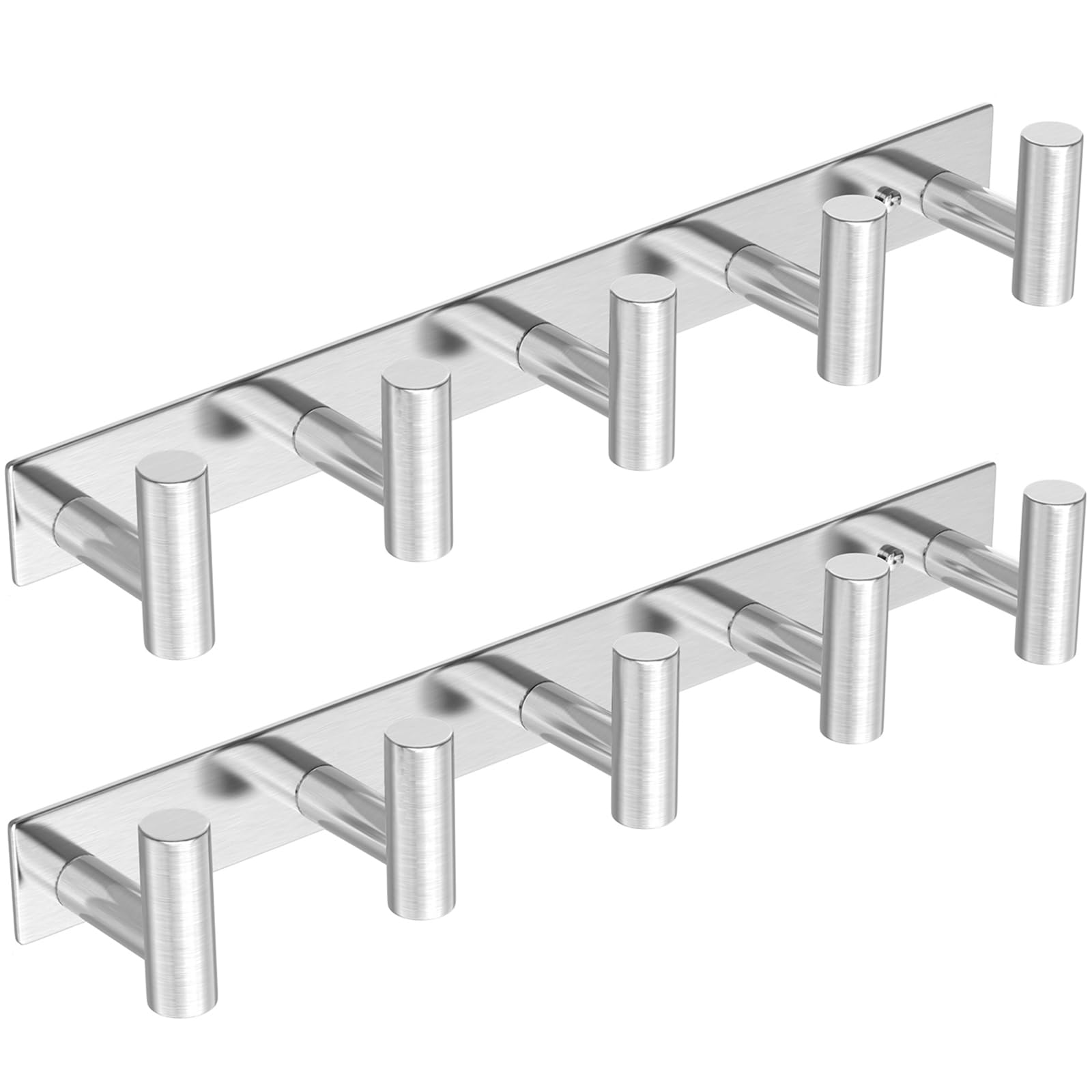 HUFEEOH 2-Pack Heavy Duty Stainless Steel Wall Hooks - T-Shaped 5 Hooks Towel Rack & Key Holder for Bathroom, Kitchen, Entryway (Silver) - Perfect for Hanging Coats, Hats, Towels and Organizing Small Items