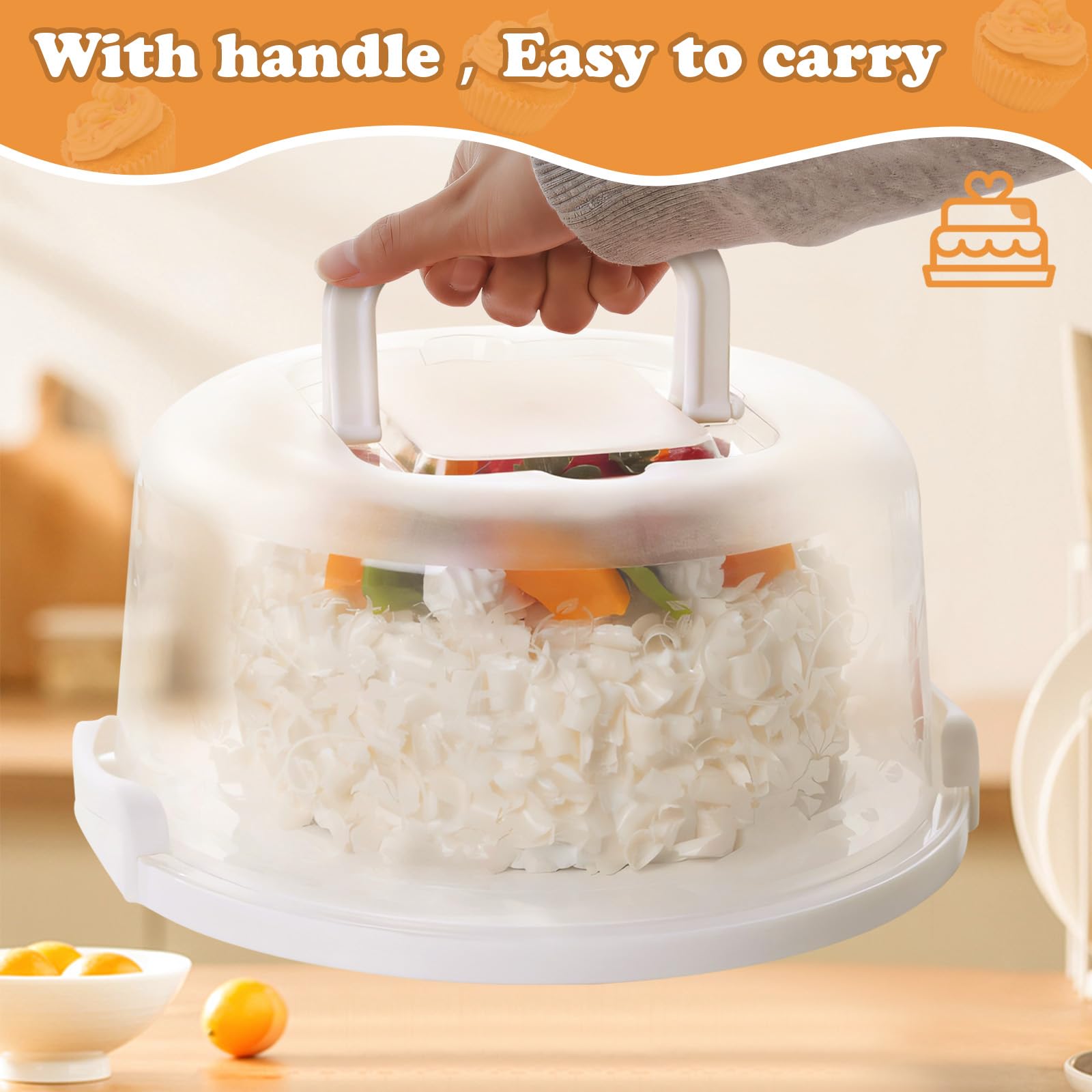 Portable Round Cake Carrier with Handle & Lid - 8 Inch Cake Storage Container, Serving Tray & Stand for Birthday Pies & Desserts | Perfect for Parties, Picnics & Home Baking