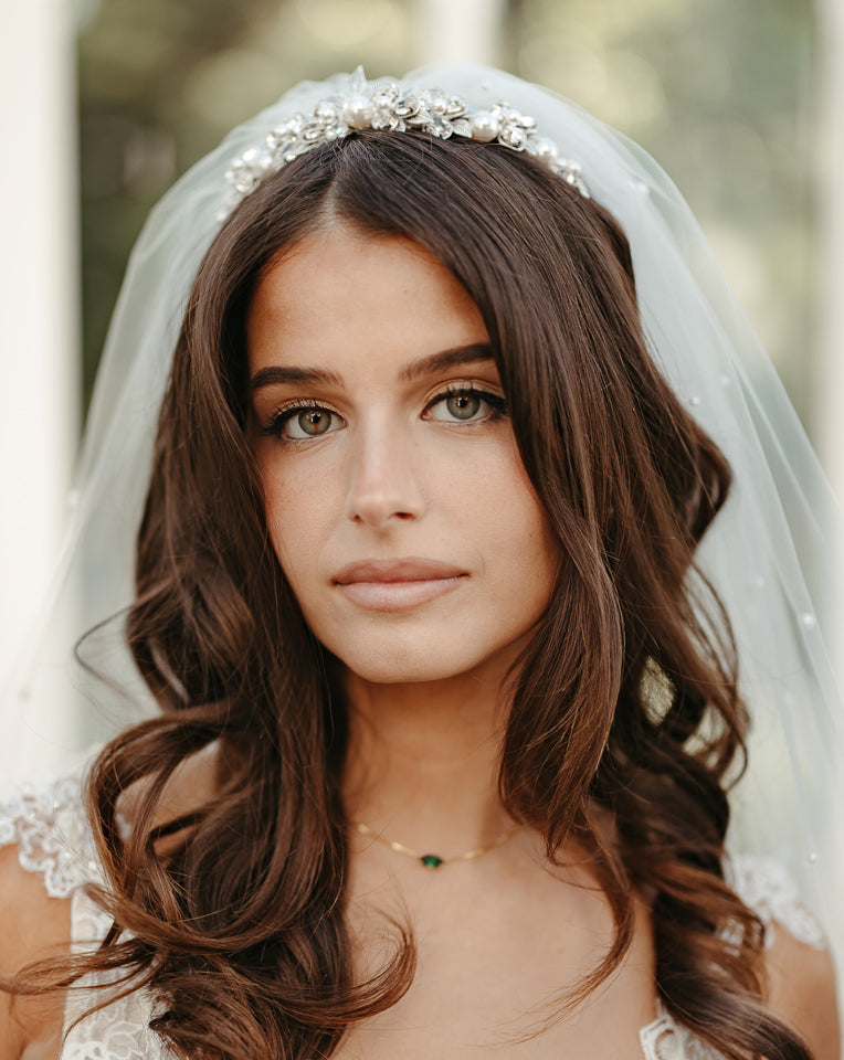 Vintage Leaf & Crystal Low Crown Bridal Headpiece with Large Pearls – Steph by Kezani | Wedding, Prom, Vintage Theme Party Accessory