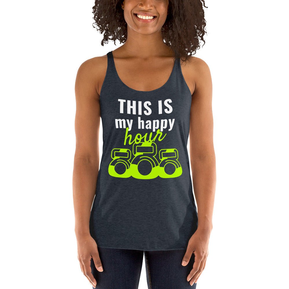 This Is My Happy Hour Women's Racerback Tank Top - Comfortable Workout & Yoga T-Shirt for Women - Perfect for Gym, Running, and Casual Wear