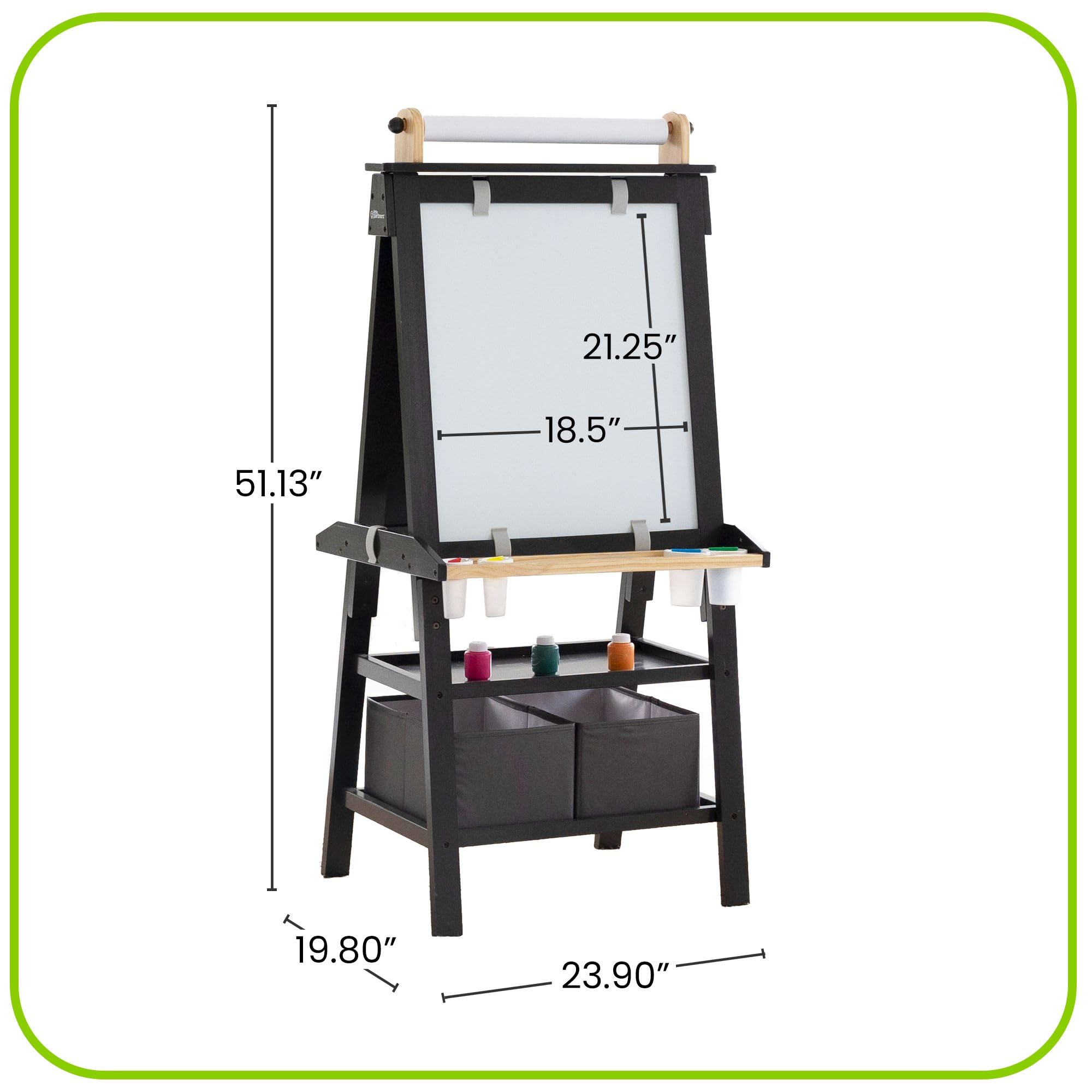 Little Partners Deluxe Learn 'N Play Toddler Easel for Kids - 2-Sided Art Center with Chalkboard & Magnetic Whiteboard | Paper Roll, Storage Bins & Paint Cups | Perfect for Home, Preschool & Creative Play (Charcoal & Natural)