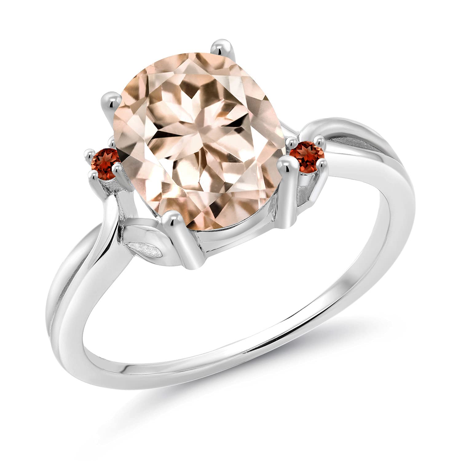 2.04 Ct Oval Peach Morganite & Red Garnet 925 Sterling Silver Flower Ring for Women - Elegant Vintage Jewelry Gift for Anniversary, Engagement, Wedding & Special Occasions