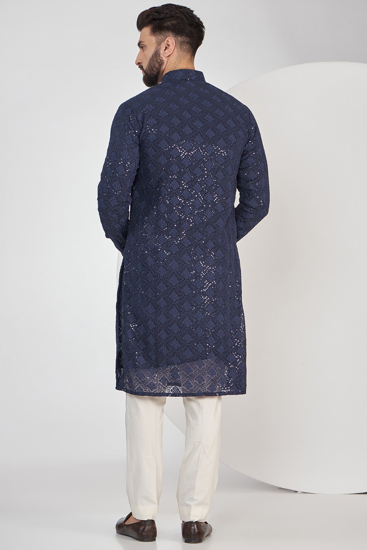 Elegant Navy Blue Chikankari Kurta for Women - Traditional Indian Embroidered Tunic Top - Perfect for Festivals, Weddings & Casual Wear