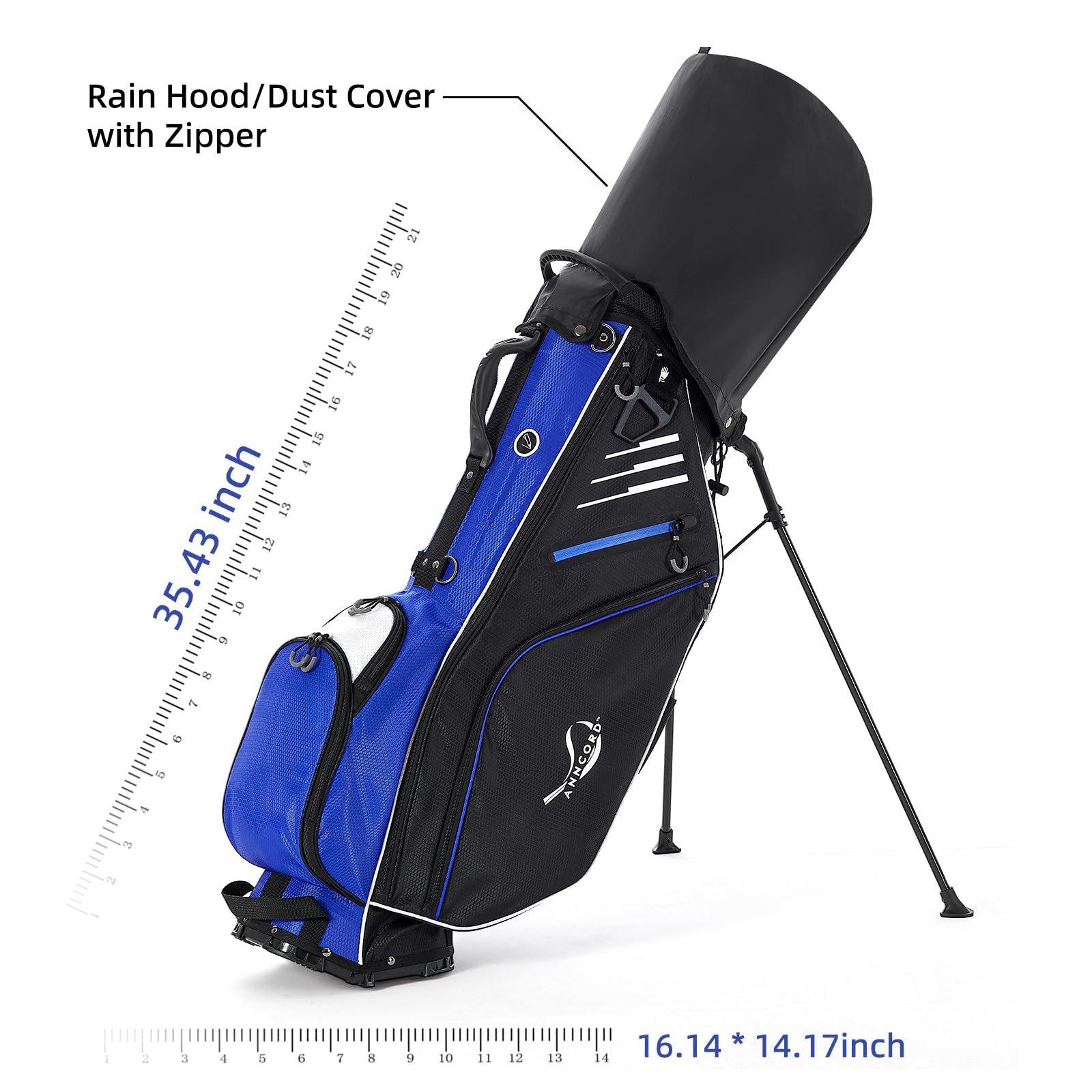 14-Way Top Divider Golf Stand Bag with Dual Strap - Waterproof Men's Golf Bag with 8 Pockets & Cooler Pouch - Includes Rain Hood - Perfect for Golf Tournaments & Weekend Golfing