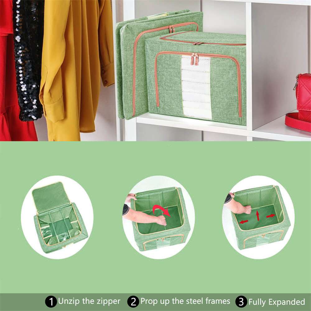 100L Large Cloth Storage Box - Foldable Closet Organizer with Handles, Wardrobe Storage Bags for Clothes, Blankets & Seasonal Items (Green) - Perfect for Bedroom, Closet & Travel Organization