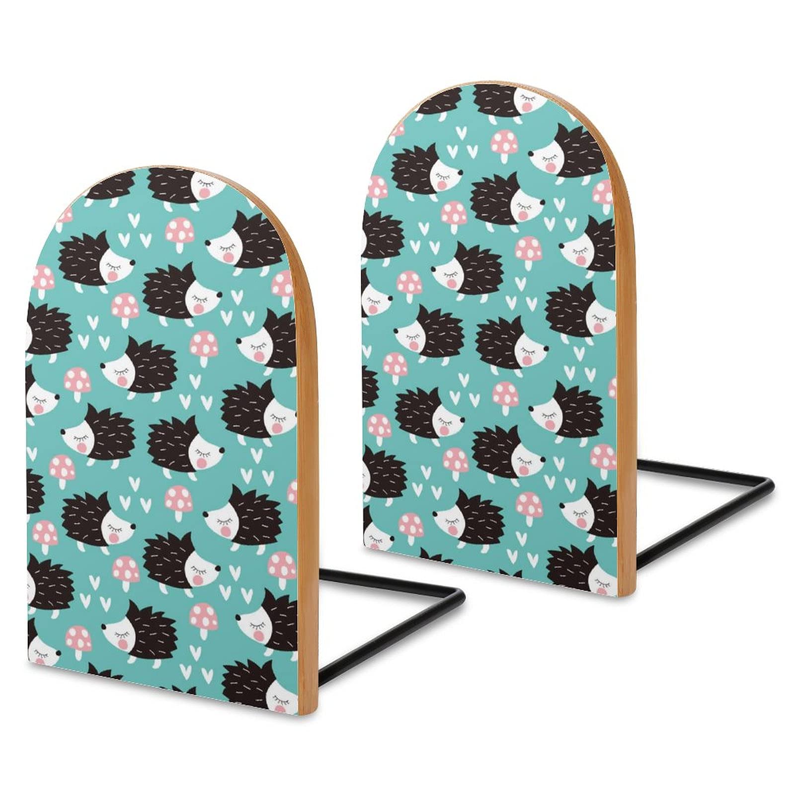 Cute Hedgehog Bookends for Shelves - Wooden Book Holder for Heavy Books, Modern Decorative Book Divider (1 Pair) - Perfect for Kids' Rooms, Office Desks & Home Library Organization