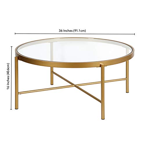 Duxbury 36 Inch Wide Round Coffee Table - Brass Finish Modern Living Room Furniture for Home Decor & Entertaining