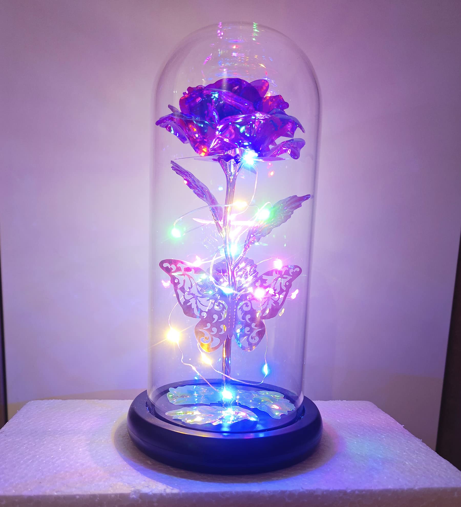 Beautiful Purple Preserved Rose in Glass Dome - Long Lasting LED Flower Gift for Women, Mom, Grandma | Unique Birthday, Anniversary & Valentine's Day Present | Romantic Home Decor & Special Occasion Gift