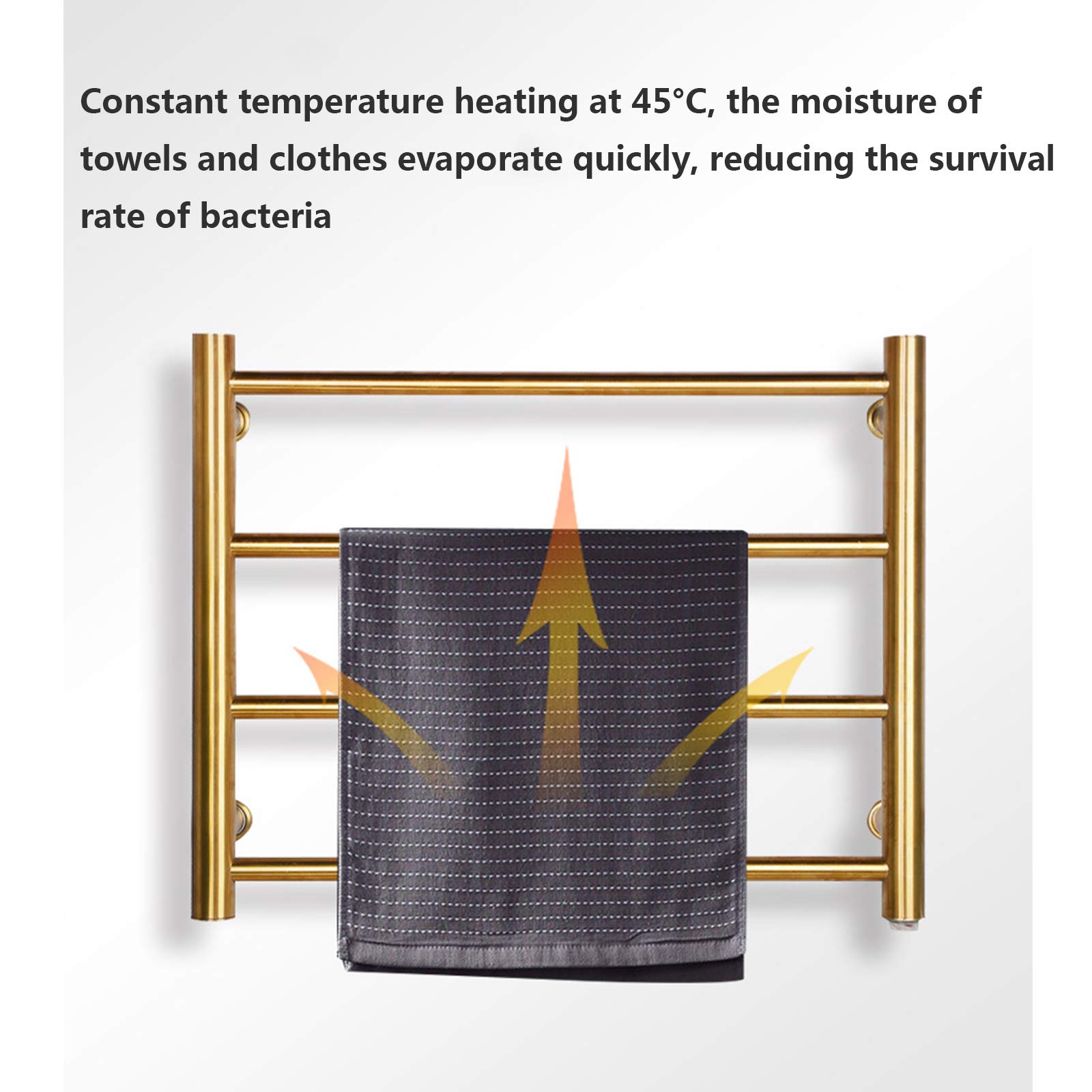 4-Bar Wall-Mounted Electric Towel Warmer - Smart Thermostat Heated Towel Rack - Brushed Gold Stainless Steel Bathroom Radiator - Perfect for Spa, Hotel & Luxury Home Use
