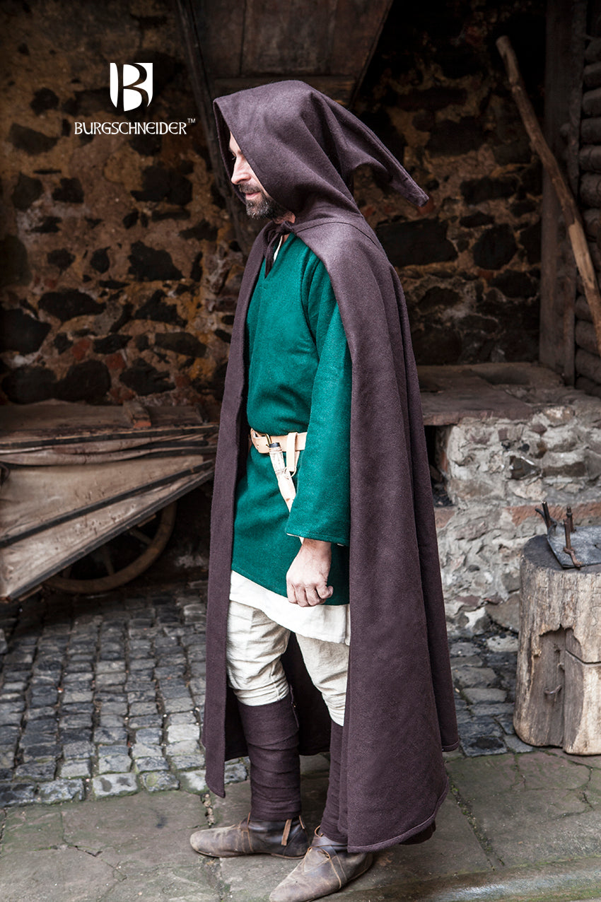 Wool Hooded Cloak for Men & Women - Warm Winter Hibernus Brown Hooded Cape - Perfect for Renaissance Fairs, Cosplay, and Cold Weather Outdoors
