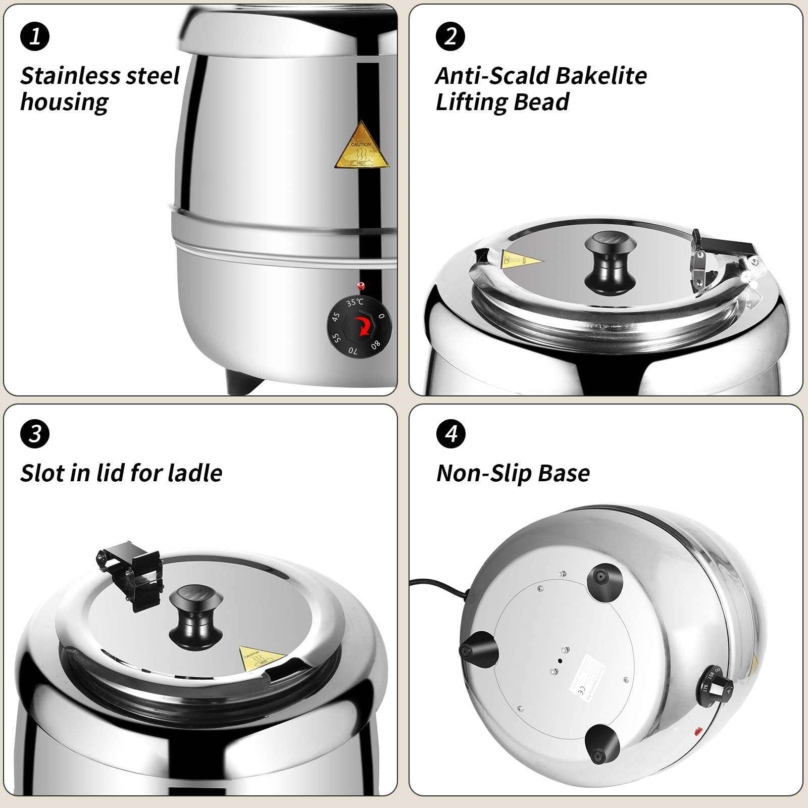 10L Commercial Electric Buffet Food Warmer - Stainless Steel Soup Warmer for Restaurants, Catering & Buffets - Keep Food Hot for Hours