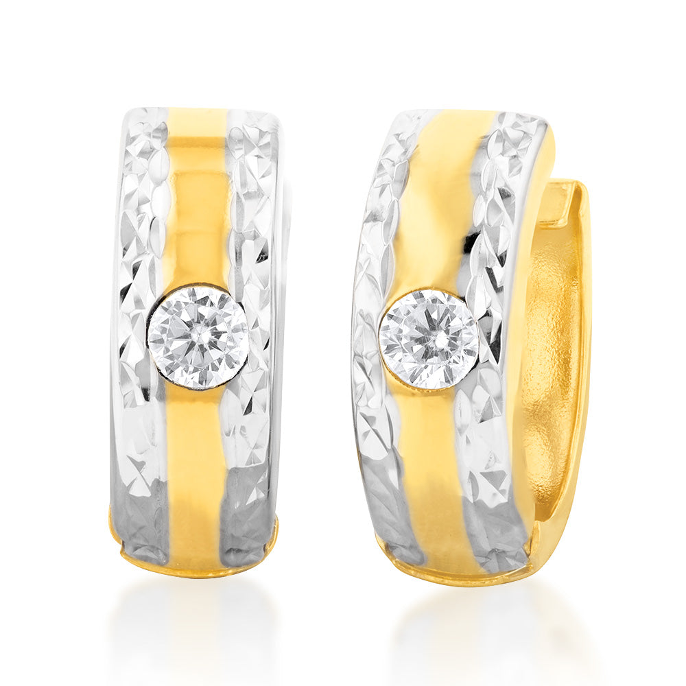 9ct Yellow & White Gold Silver-Filled Cubic Zirconia 10mm Hoop Earrings for Women - Elegant Everyday Jewelry Gift for Birthday, Anniversary & Special Occasions