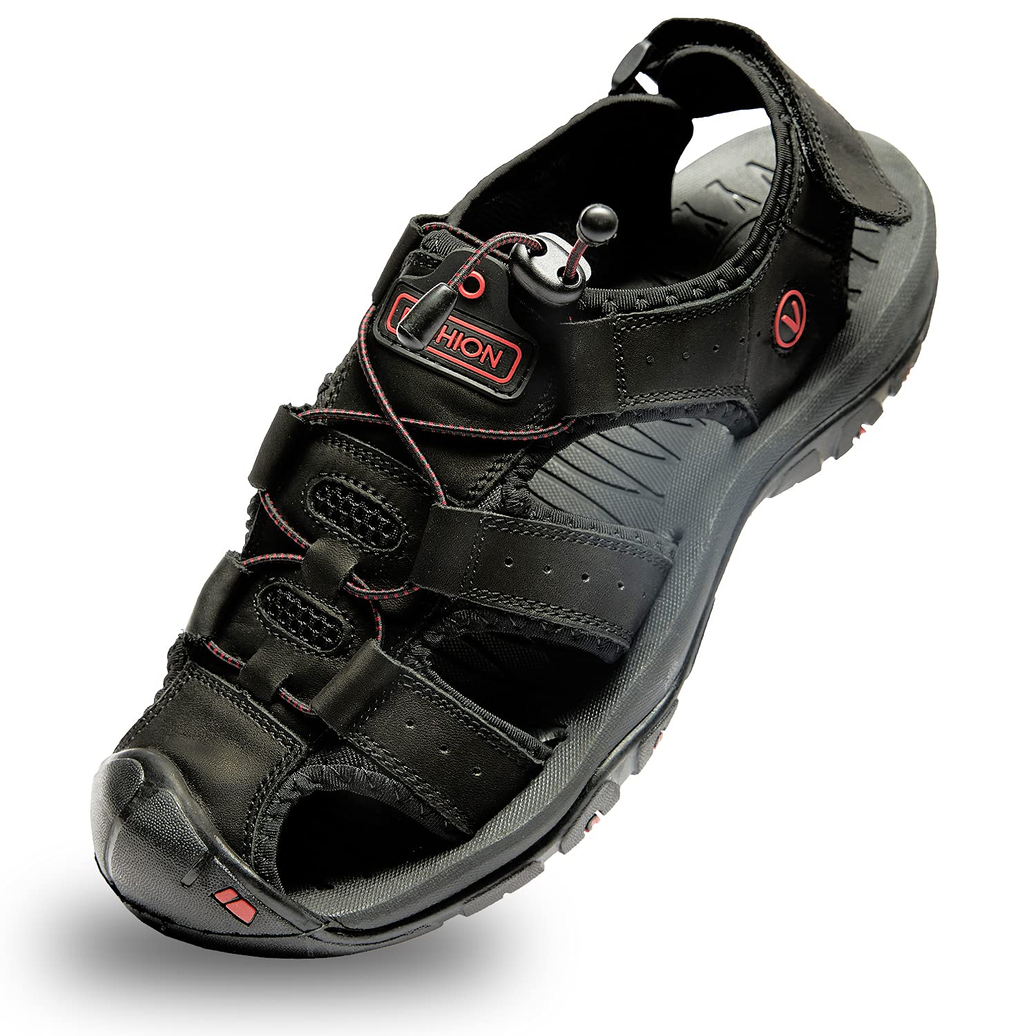 TFO Men's Leather Fisherman Sandals - Closed Toe Water Shoes for Hiking, Trekking & Walking | Breathable Athletic Sport Sandals for Summer Outdoor Activities, Beach & Water Sports