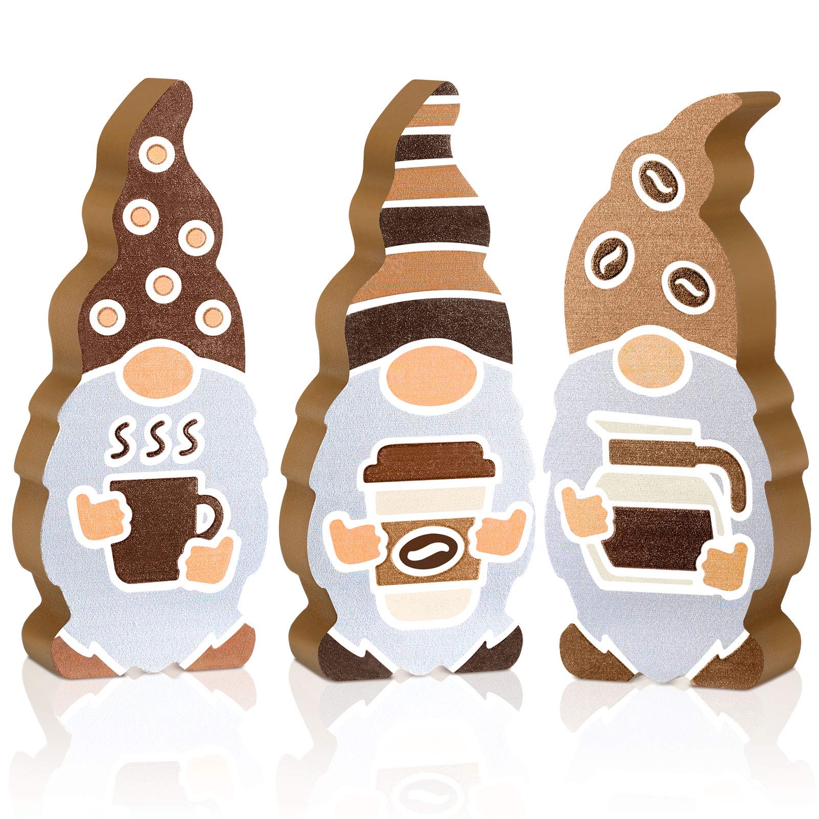 Set of 3 Wooden Coffee Gnome Decor Signs - Rustic Farmhouse Kitchen Decorations for Coffee Station, Tiered Tray & Scandinavian Home - Perfect Gift for Coffee Lovers (Classic Style) | Ideal for Coffee Bars, Kitchens & Gift Giving