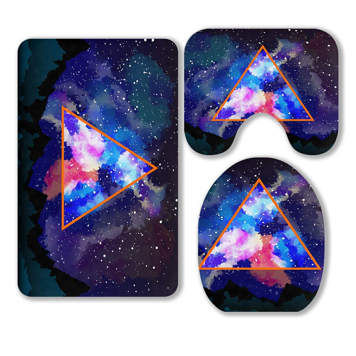 Mystic Galaxy 3-Piece Bathroom Rug Set - Non-Slip Bath Mat, Contour Mat & Toilet Lid Cover - Cosmic Design for Modern Bathrooms | Perfect for Home, Apartment & Guest Bath Decor