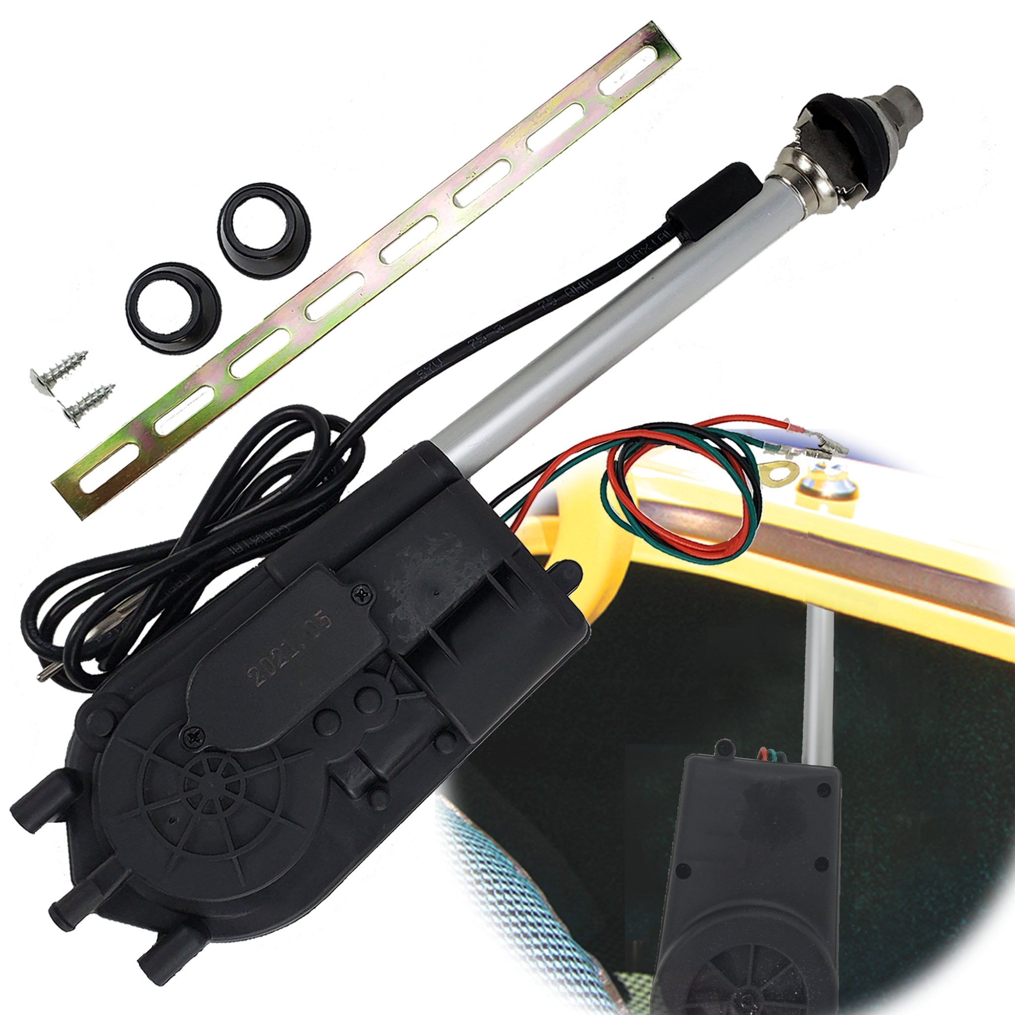 1901-1907 Oldsmobile Curved Dash AM/FM Radio Power Antenna Kit - 12V Electric Automatic Stainless Steel Mast - Perfect for Classic Car Restoration & Vintage Auto Shows