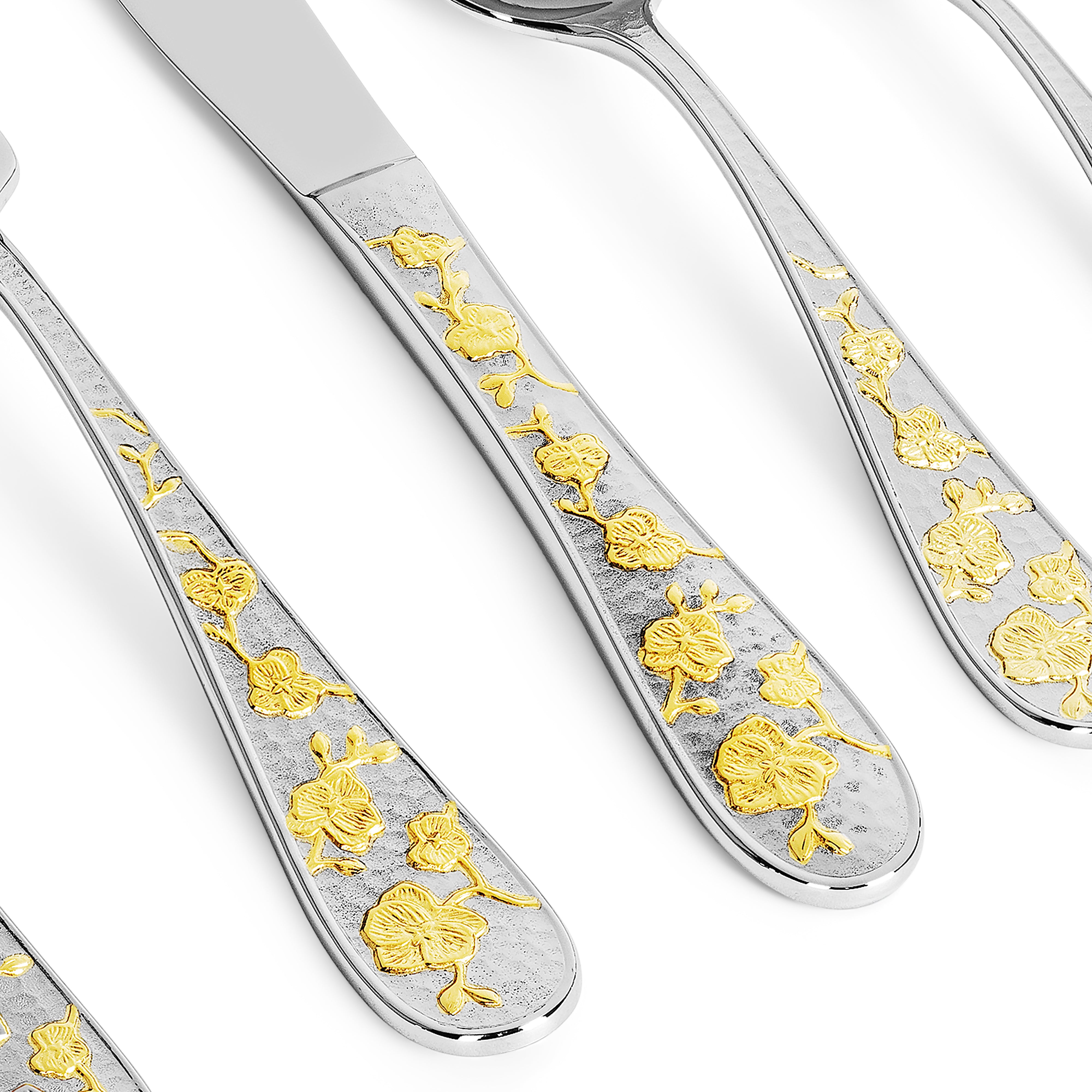 Premium Orchid Flatware Set - 18/10 Stainless Steel Silverware Set with Elegant Floral Design - Perfect for Wedding Gifts, Fine Dining & Special Occasions