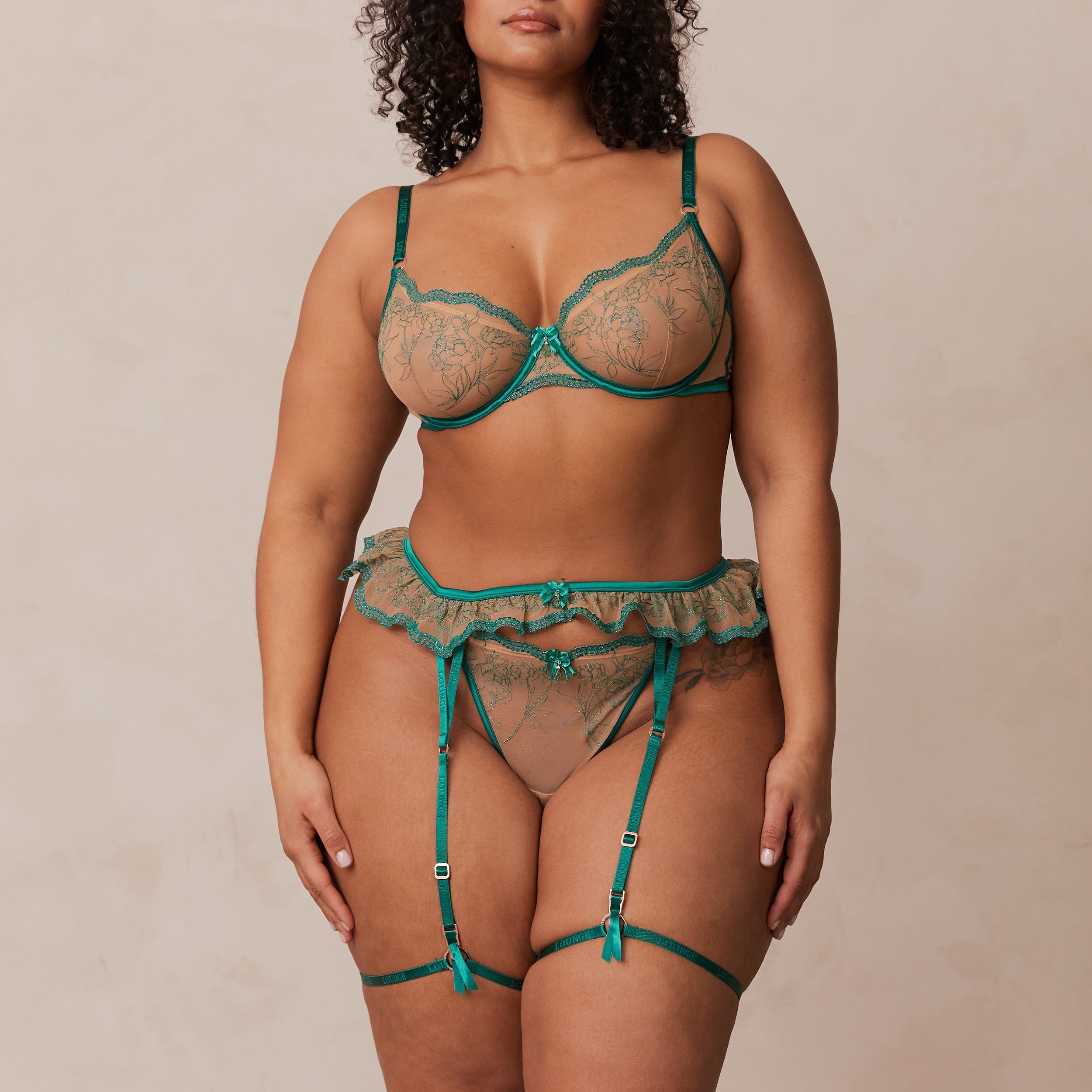 Celine Intimates Thong & Garter Belt Set - Sexy Lingerie for Women in Green | Perfect for Valentine's Day, Bridal Shower, and Romantic Nights