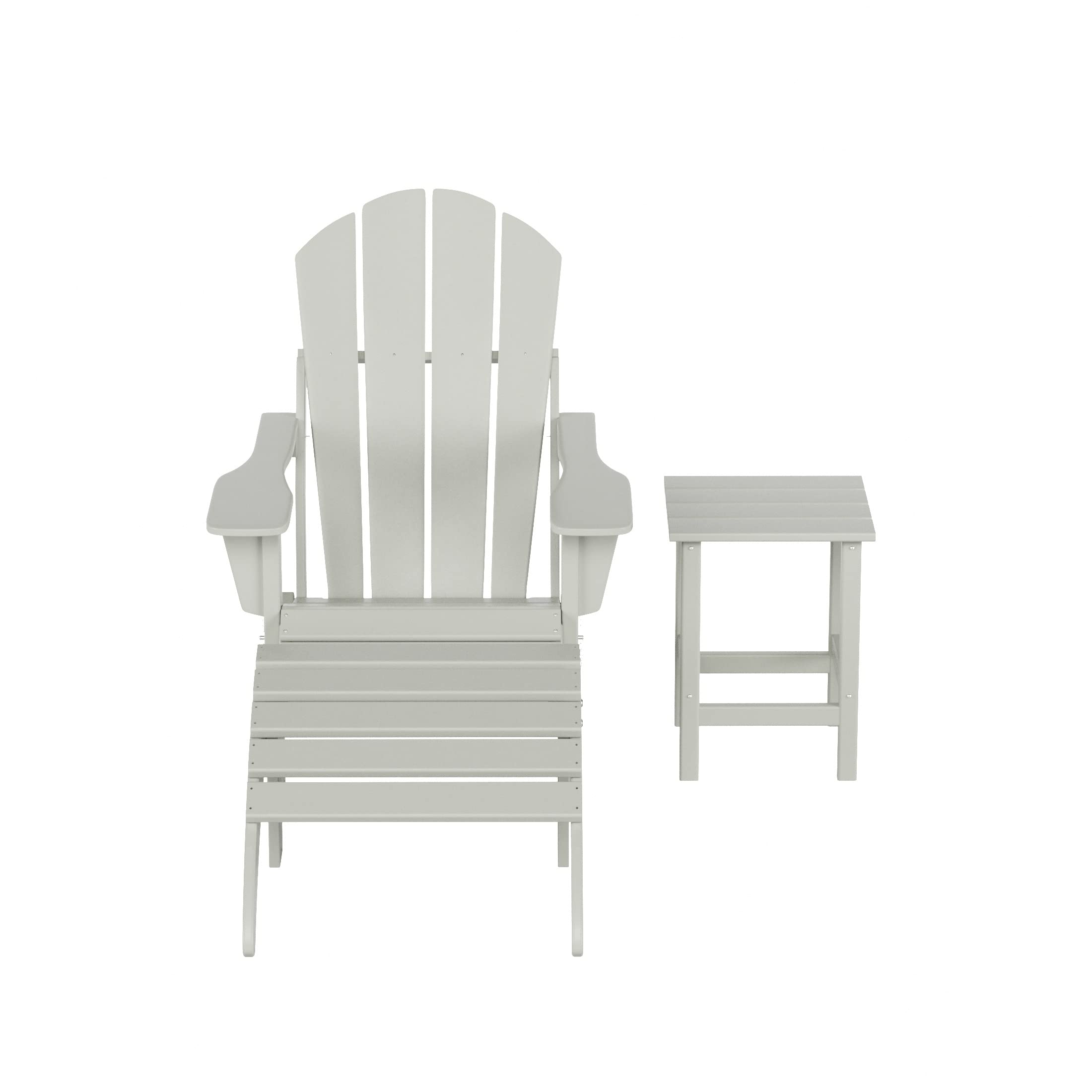 HDPE Adirondack Chair Set with Ottoman & Table - Outdoor Patio, Garden, Backyard Furniture