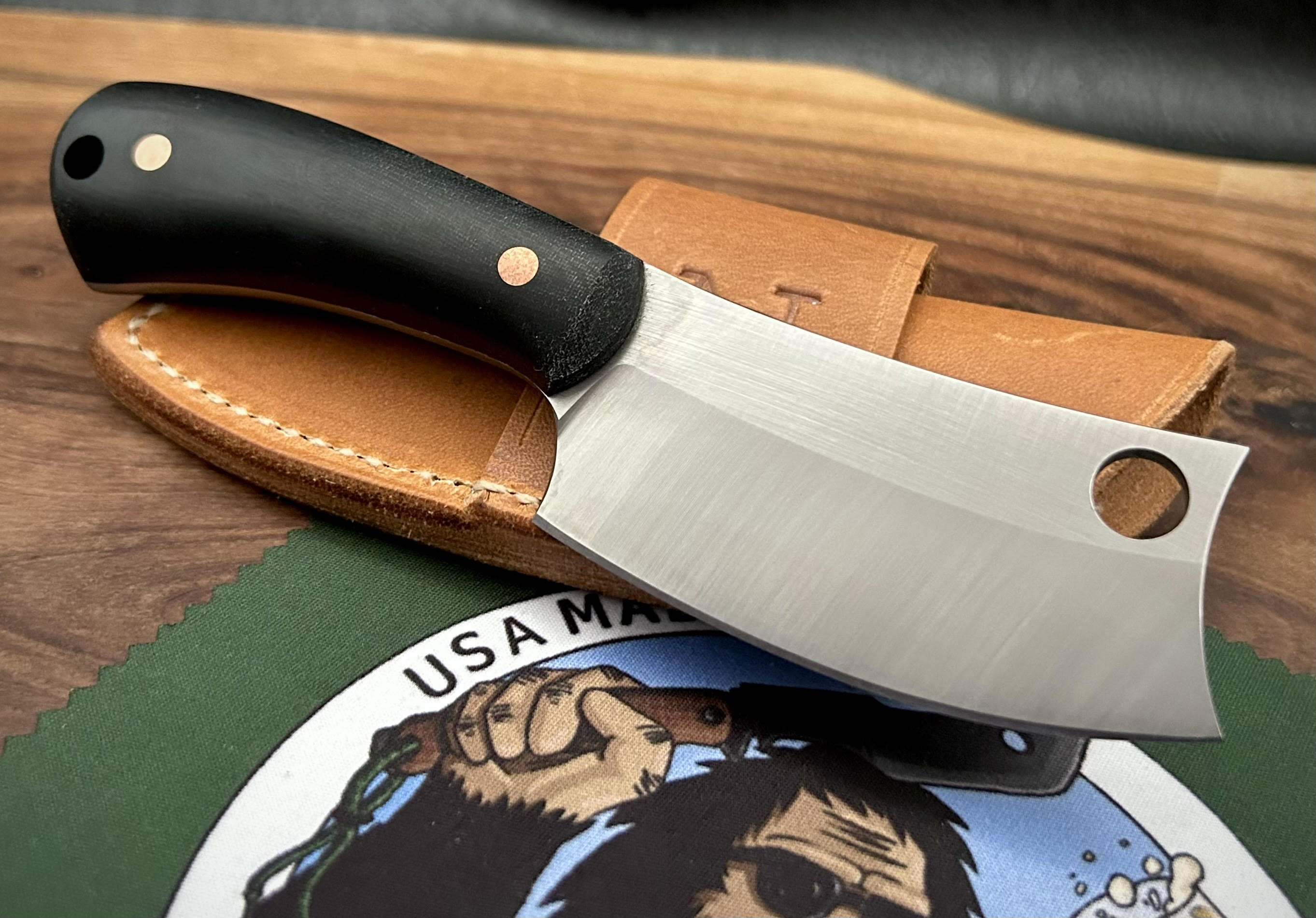 Nicholas Nichols Mini Cleaver Knife - Black Micarta Handle with Copper Pins, Nitro V Steel Blade - Perfect for Camping, Bushcraft & Outdoor Survival