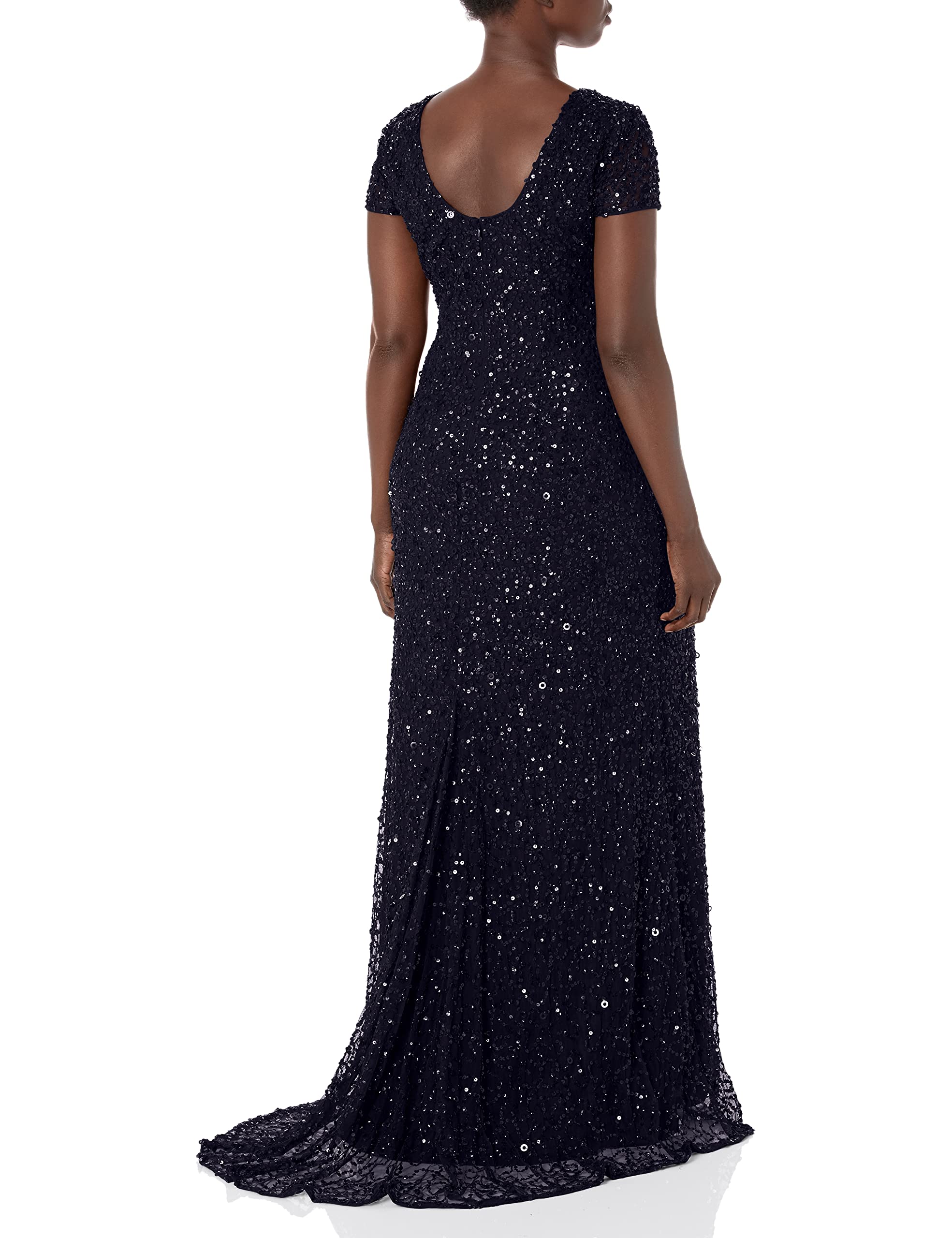 Adrianna Papell Women's Short-Sleeve Sequin Evening Gown - Sparkly Party Dress for Prom, Cocktail, Wedding & Special Occasions