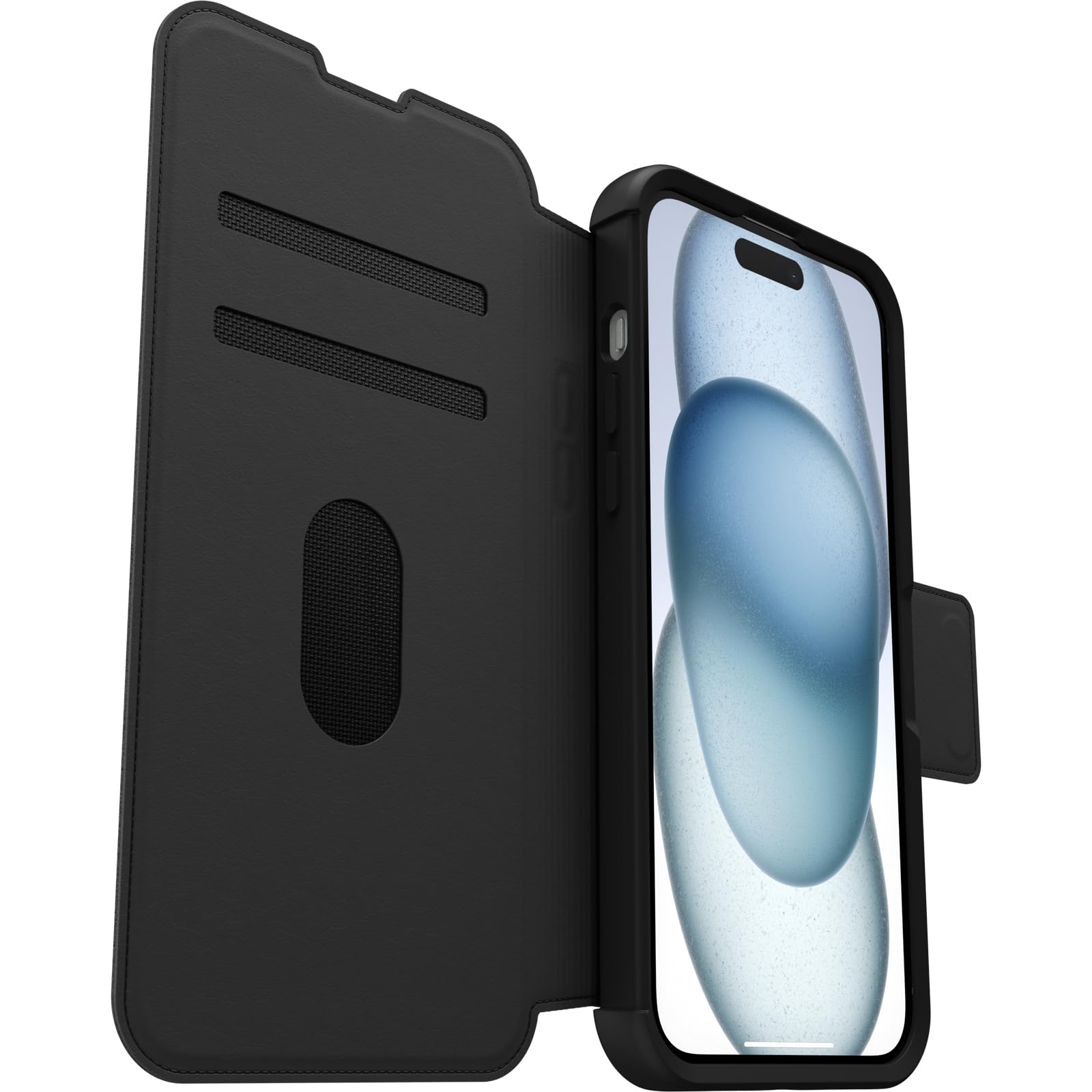 OtterBox Strada Premium Leather Folio Case for iPhone 15 Plus with MagSafe - Military Grade Shockproof & Drop Protection, Built-in Card Holders (Black) - Perfect for Business Professionals & Travelers