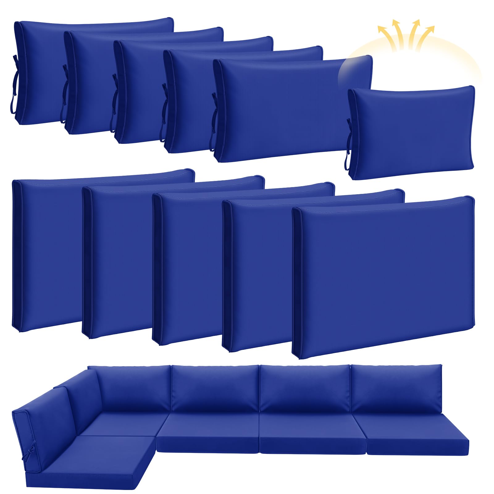 Patelai 11-Piece Outdoor Patio Cushion Slipcovers Set - Waterproof Replacement Covers for Sectional Sofa & Furniture (3 Sizes, Dark Blue) - Perfect for Backyard, Deck & Poolside Lounging