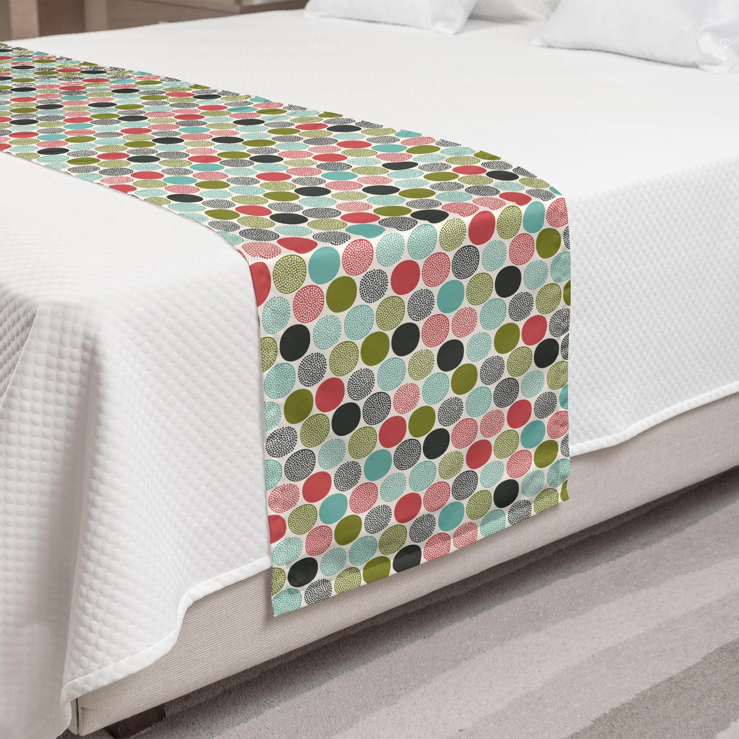 Ambesonne Colorful Bed Runner - Abstract Circles & Dots Doodle Design, Retro Fashion Bed Scarf for Home Decor, Hotels & Guest Rooms | Cheerful Multicolor Accent Piece for Bedroom Styling & Cozy Atmosphere