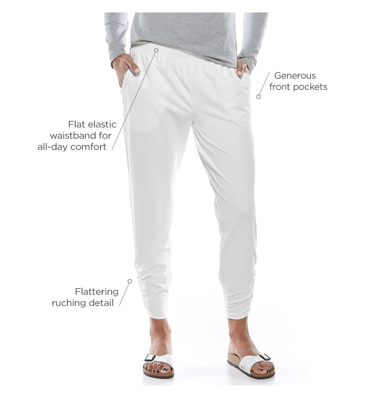 Coolibar UPF 50+ Women's Sun Protective Café Ruche Pants - Lightweight, Breathable & UV Blocking for Outdoor Activities, Travel & Beach Wear