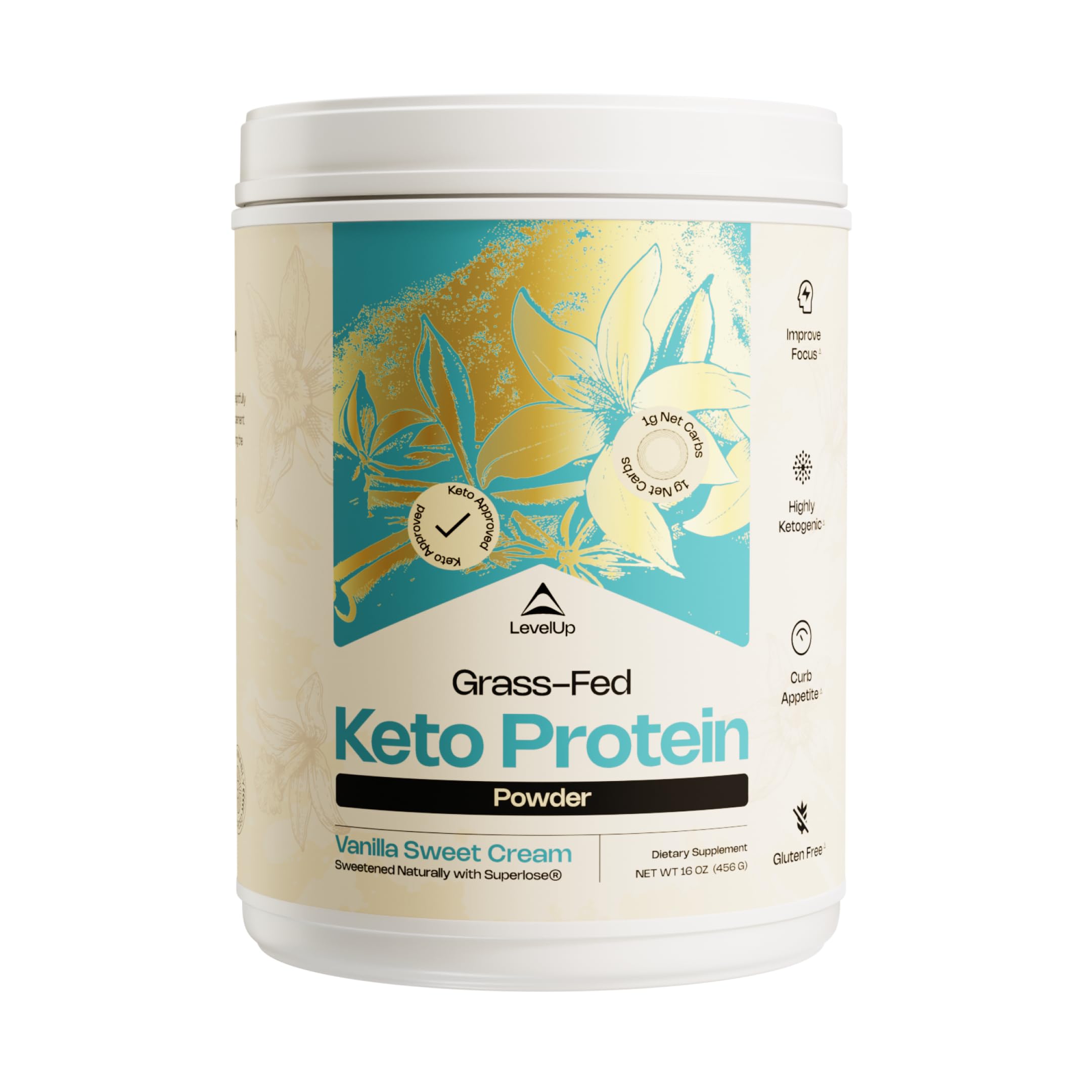 LevelUp Keto Protein Powder with Collagen Peptides & MCT Oil - Whey Protein Isolate Supplement for Ketogenic Diet, Vanilla Sweet Cream Flavor - Perfect for Post-Workout Recovery & Low-Carb Meal Replacement