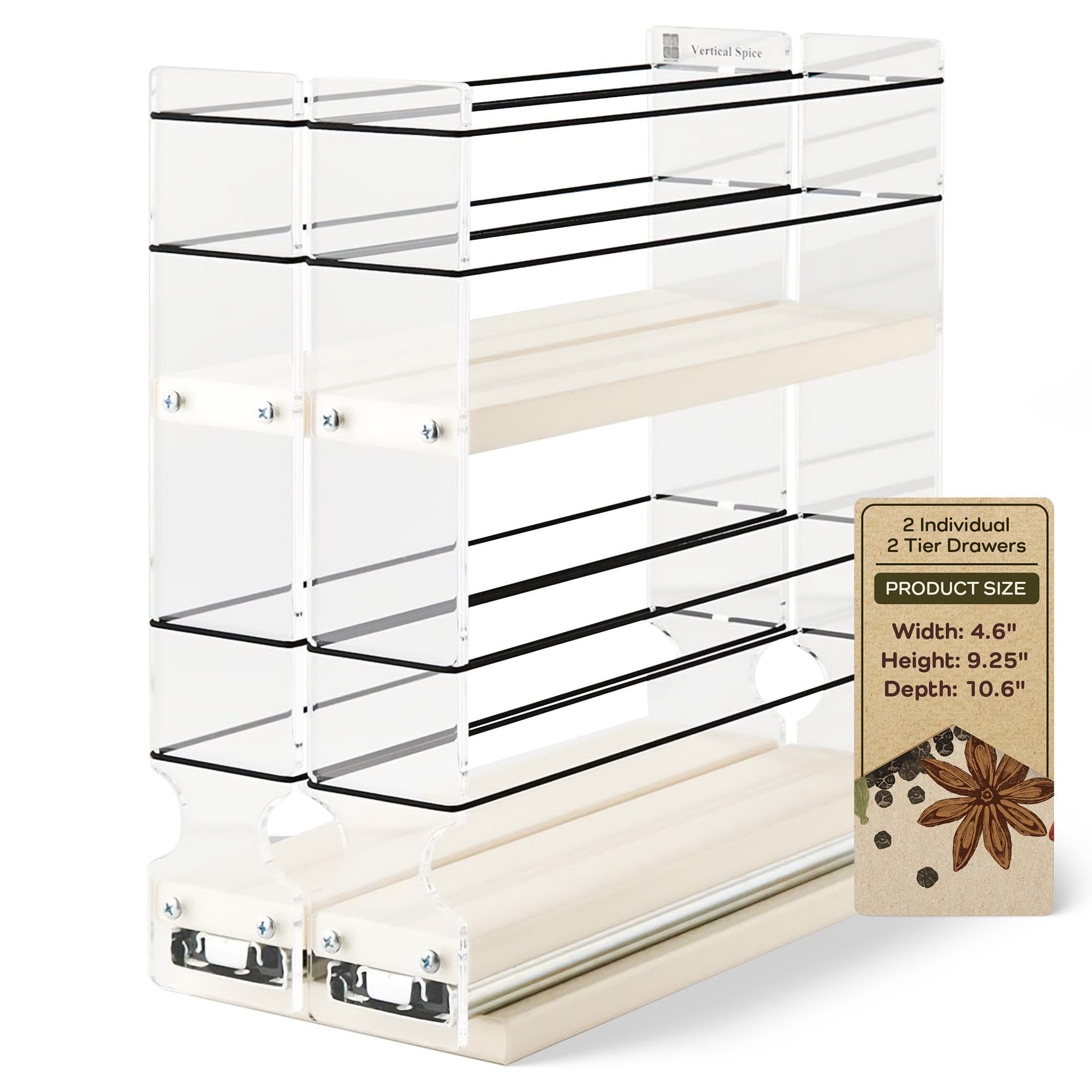 Vertical Spice Rack Organizer - Slim Pull-Out Drawer for Kitchen & Pantry Storage - 2-Tier Design Holds 10 Spice Jars (4.6