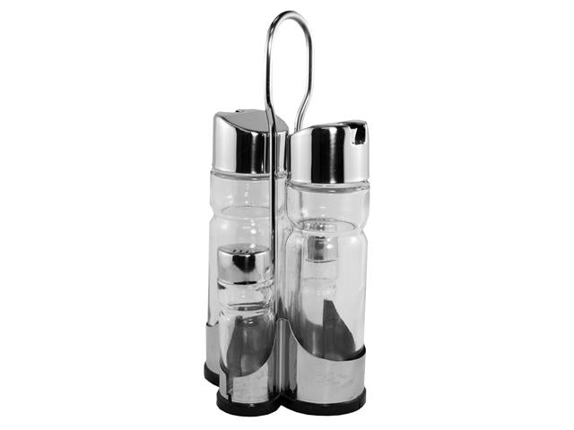Premium 5-Piece Salt and Pepper Shaker Set with Sauce Containers - Durable Stainless Steel & Glass Kitchen Essentials for Cooking, Dining, and Gift Giving - Perfect for Home, Restaurant, or Party Use