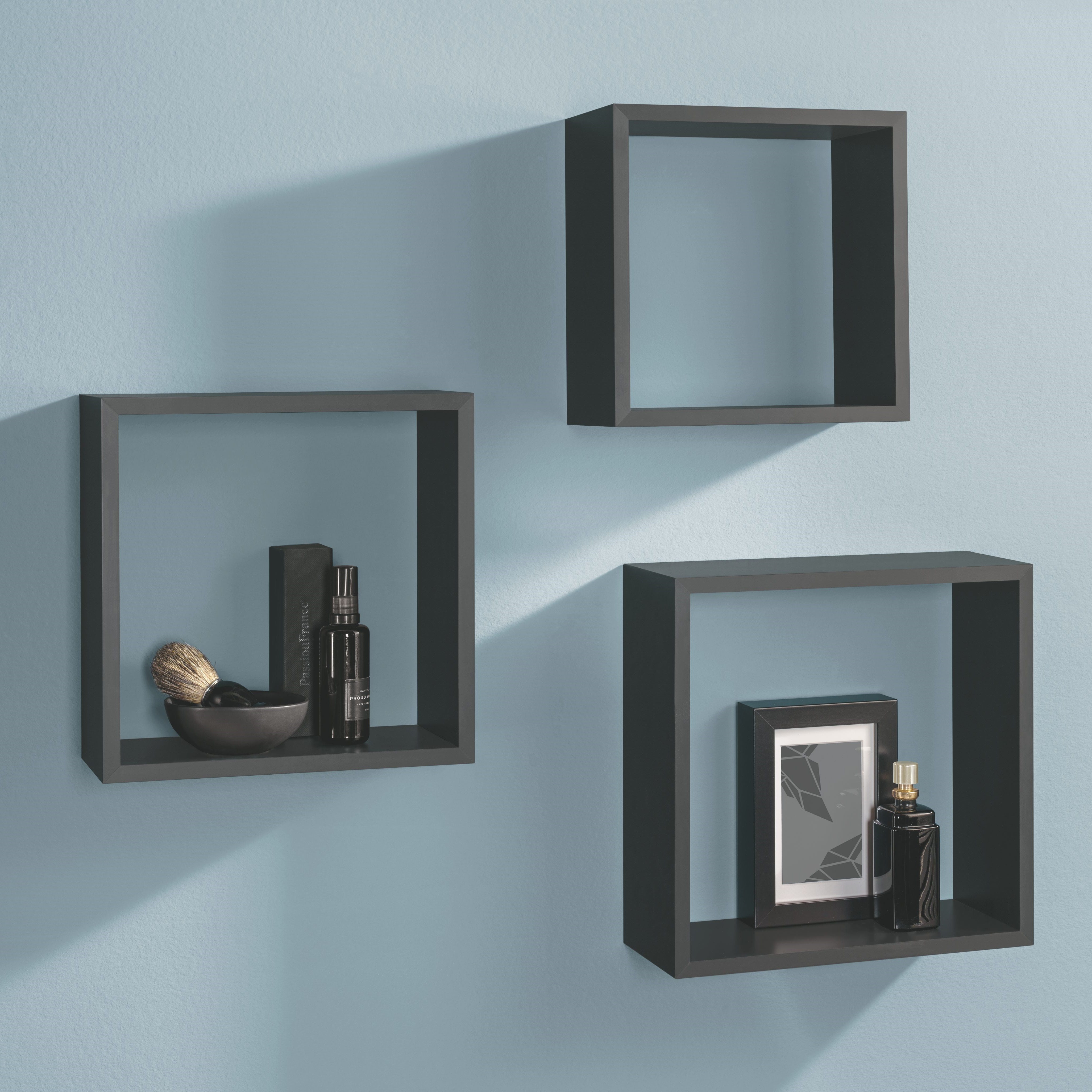 Black Frame Cube Shelf Set - Modern Storage Organizer for Living Room, Bedroom, or Office - Stackable Modular Shelving Unit for Home Decor and Display