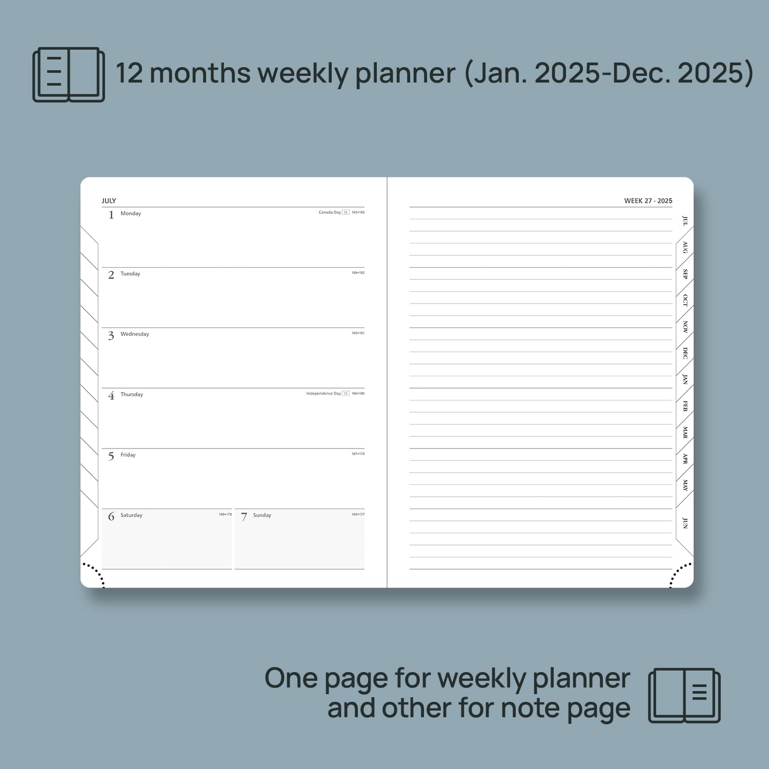 POPRUN 2025 Planner - 6.5'' x 8.5'' Weekly & Monthly Calendar Notebook with Leather Soft Cover | Time Management Organizer with Monthly Tabs, Inner Pocket & 100GSM Thick Paper (Cerulean Blue) | Perfect for Office, School, Business Planning & Personal Scheduling