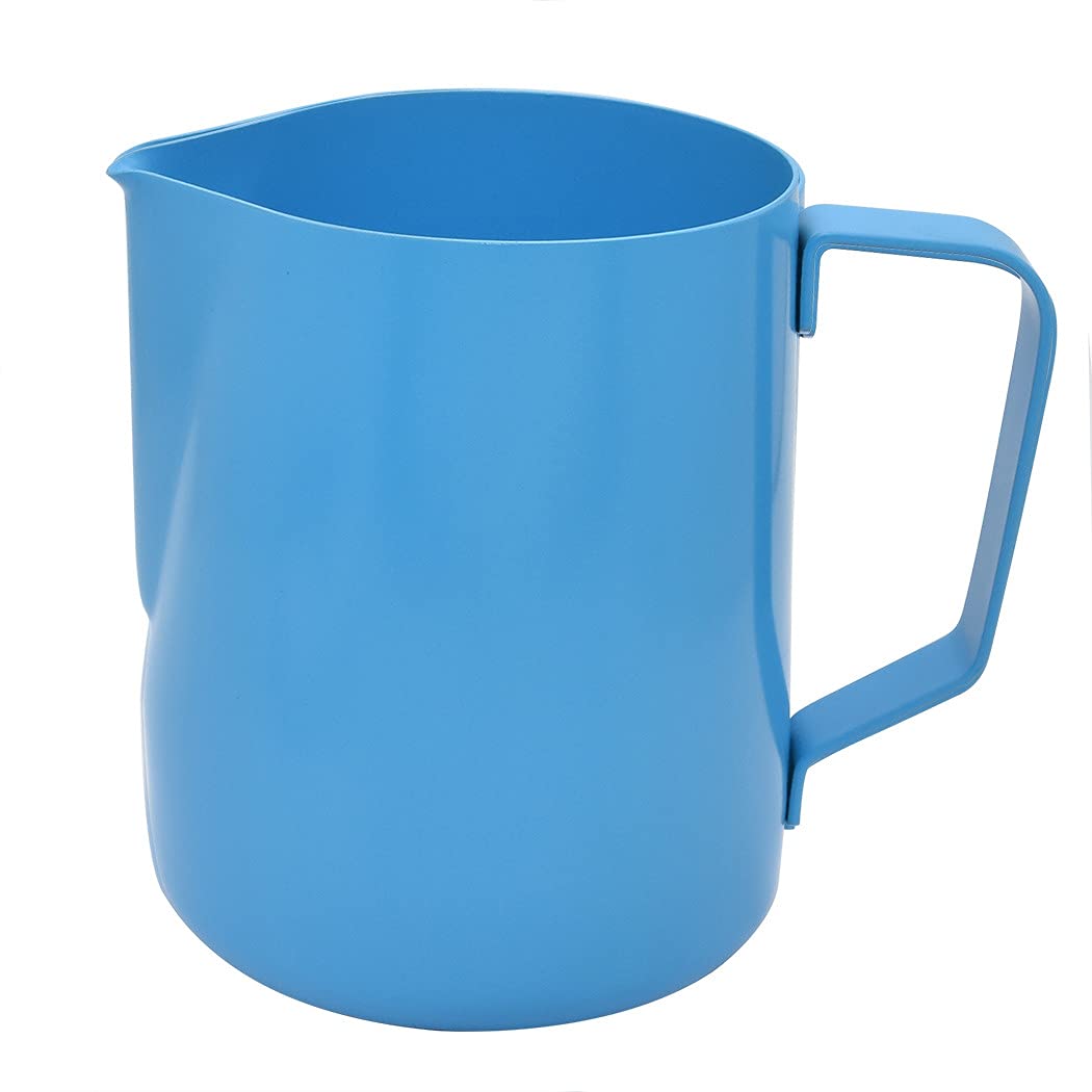 20oz/600ml Stainless Steel Milk Frothing Pitcher for Latte Art - Espresso Steaming Pitcher Cup with Ergonomic Handle (Blue) - Perfect for Home Baristas & Coffee Shops