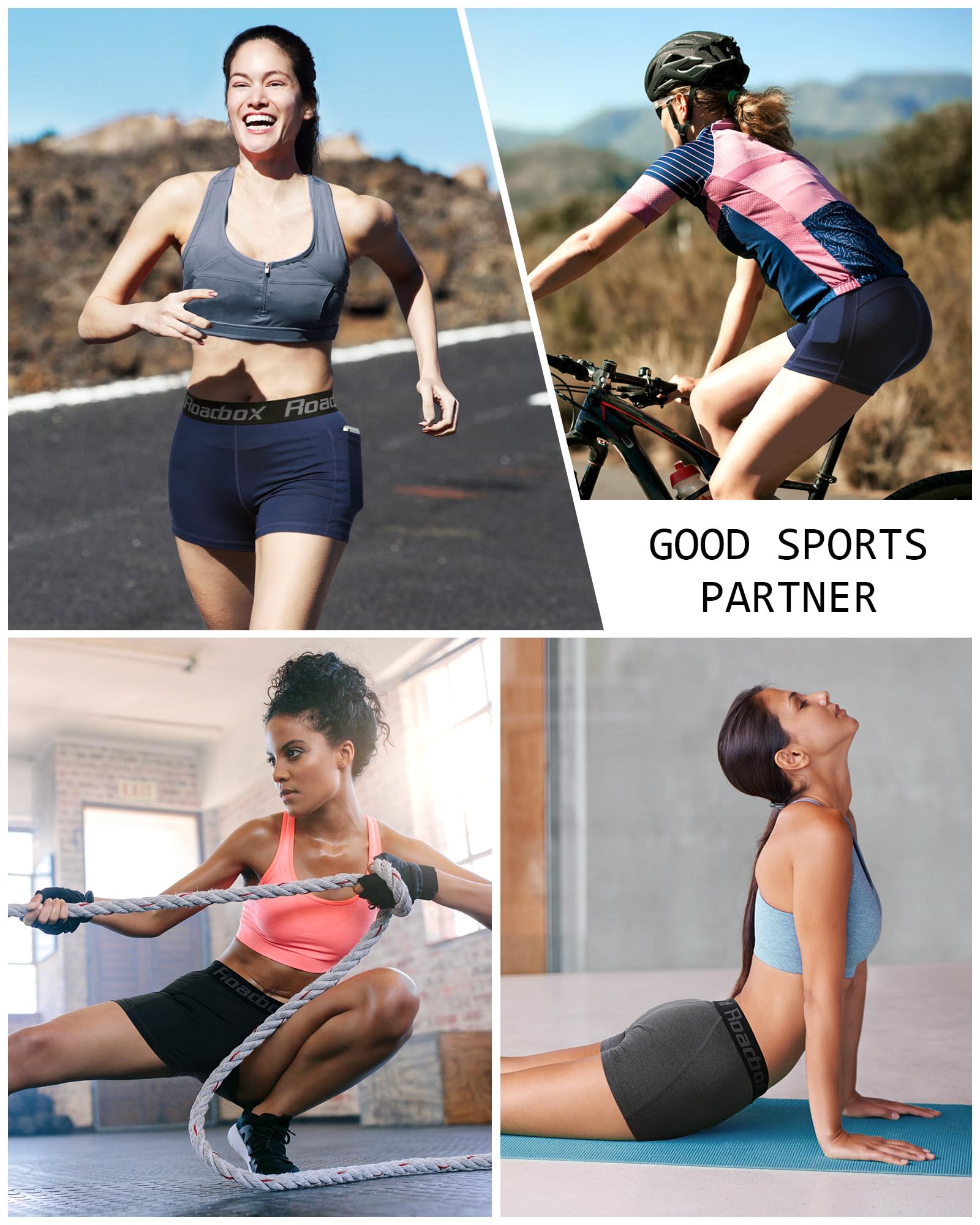 Roadbox 5'' Women's Volleyball Compression Shorts with Pockets - 3 Pack Spandex Workout Athletic Shorts for Running, Gym, Yoga | Perfect for Sports, Training & Active Lifestyle