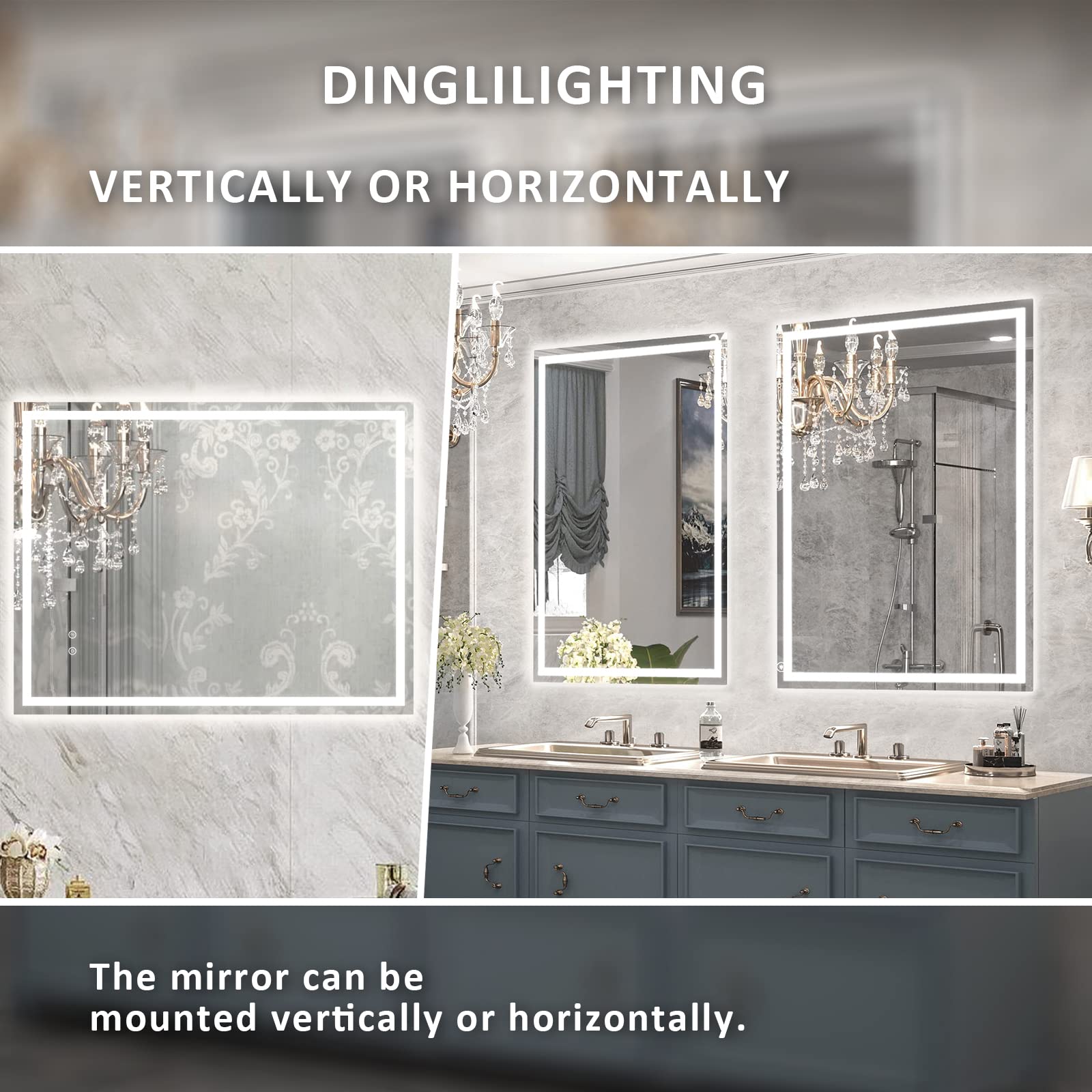 36 x 28 Inch LED Bathroom Mirror with Lights - Dimmable Touch Control, Anti-Fog & Waterproof, Wall Mounted Vanity Mirror with Plug - High CRI>90 for Flawless Makeup - Perfect for Bedroom, Bathroom, Dressing Room & Salon Use