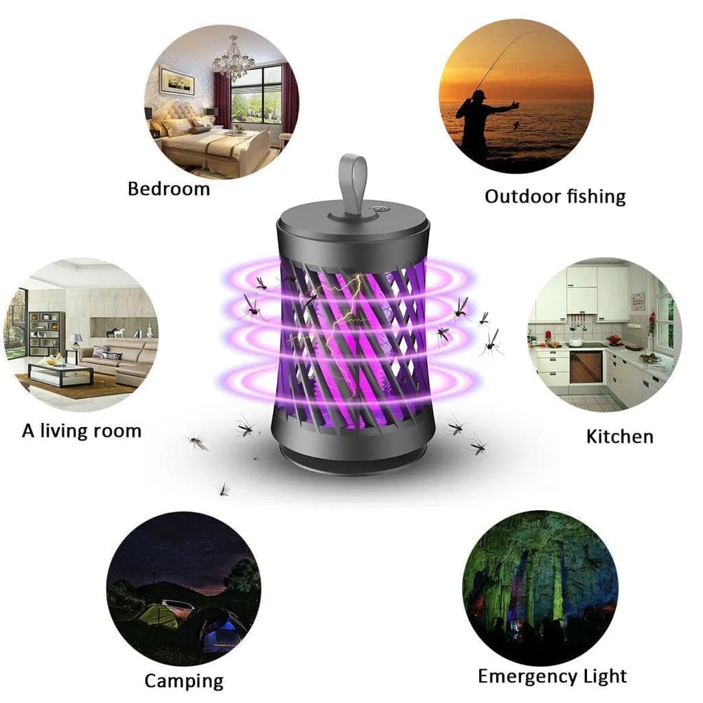 USB Powered Electric Mosquito Killer Lamp - Indoor/Outdoor Bug Zapper with LED Light for Home, Patio & Camping | Black Mosquito Trap Machine for Bedroom, Yard & Travel