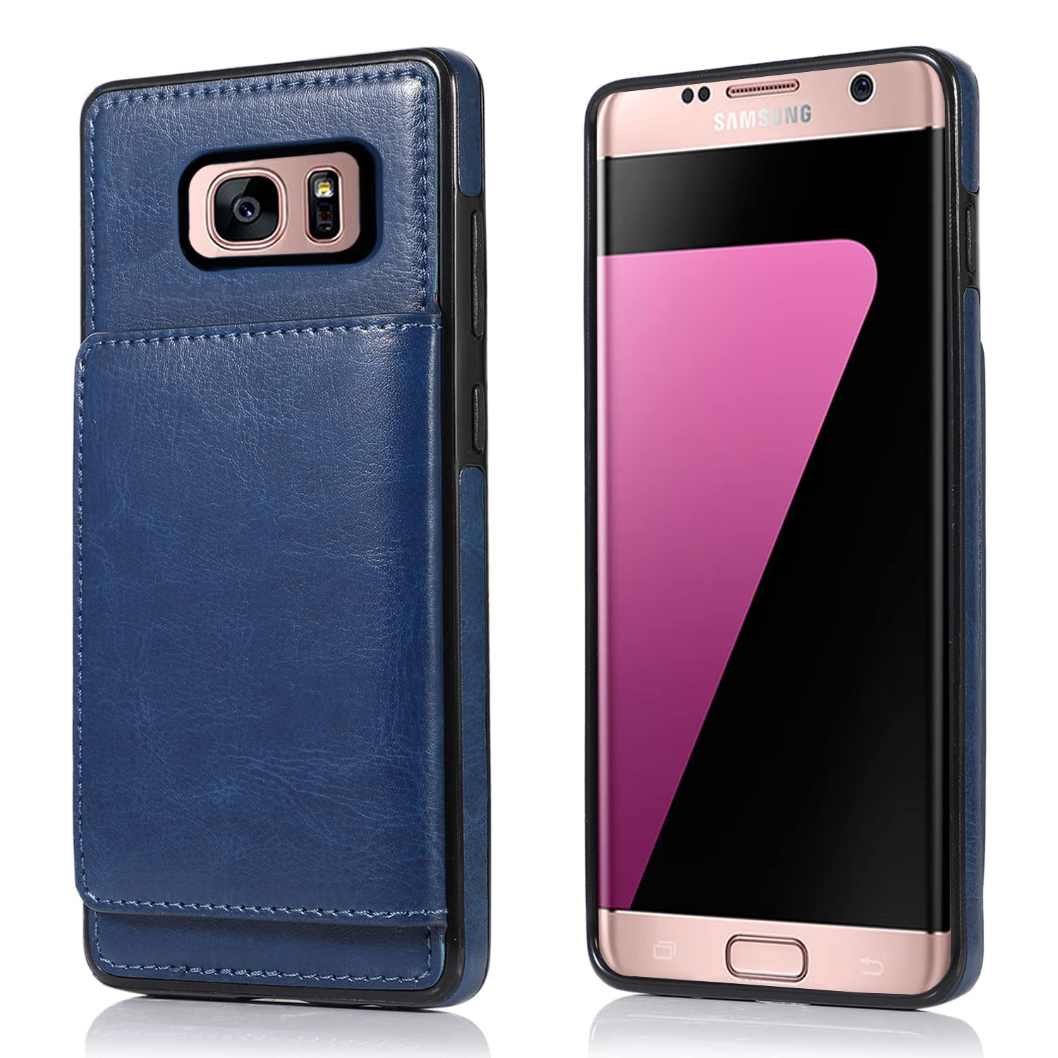 ASUWISH Samsung Galaxy S7 Case with Tempered Glass Screen Protector & Magnetic Wallet Cover – Credit Card Holder, Compatible with SM-G930V/G930A (Women's Blue) – Perfect for Daily Use, Travel, and Hands-Free Convenience
